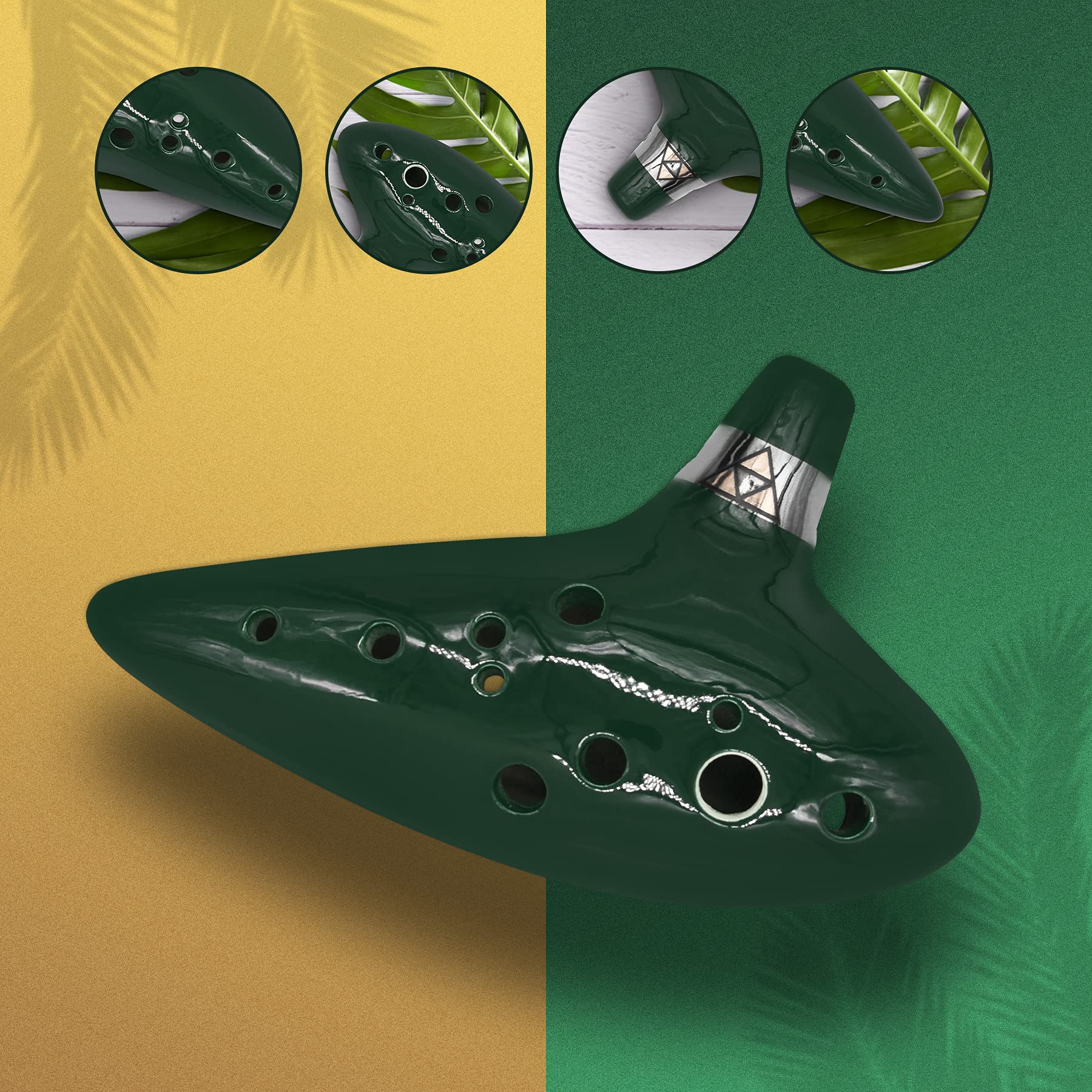 Legend of Zelda ocarina Do alto de 12 agujeros, diseño de patrón agrietado, con libro de texto y bolsa protectora, perfecta para principiantes y actuaciones profesionales (verde oscuro)