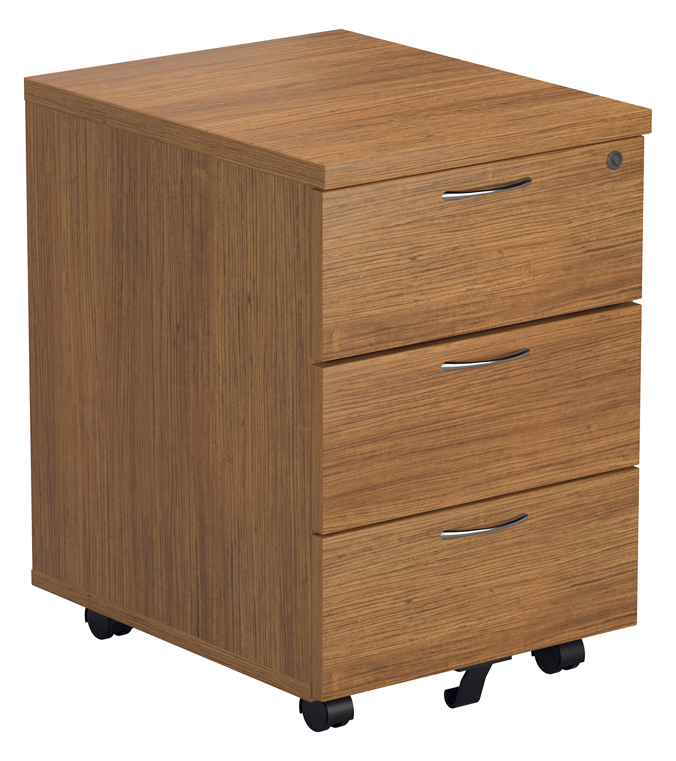 Office Hippo Heavy Duty 3 Drawer Mobile Pedestal, Pre-Assembled - Wood, Light Walnut