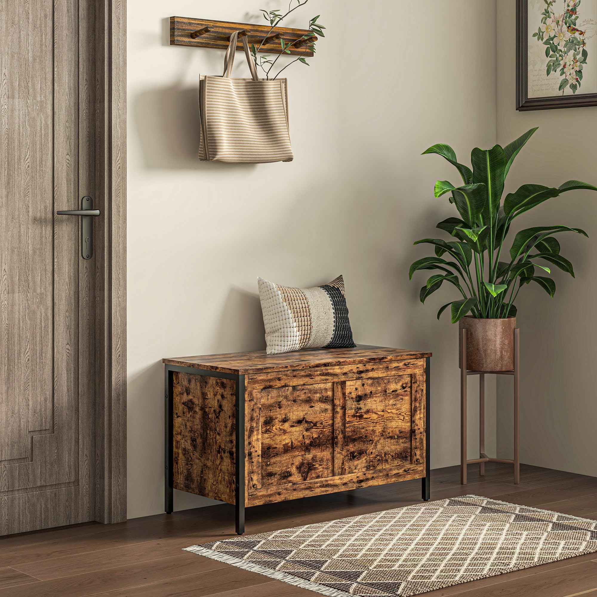 Cassapanca Industriale HOMCOM 95L - Con Coperchio A Chiusura Sicura, Per Salotto O Ingresso, Marrone - Foto 5