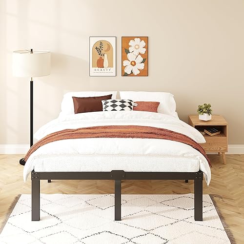 Miniatura 8 de Marco de cama Queen de 14 pulgadas, marco de plataforma de metal, no necesita somier, acero resistente negro resistente, fácil montaje, con