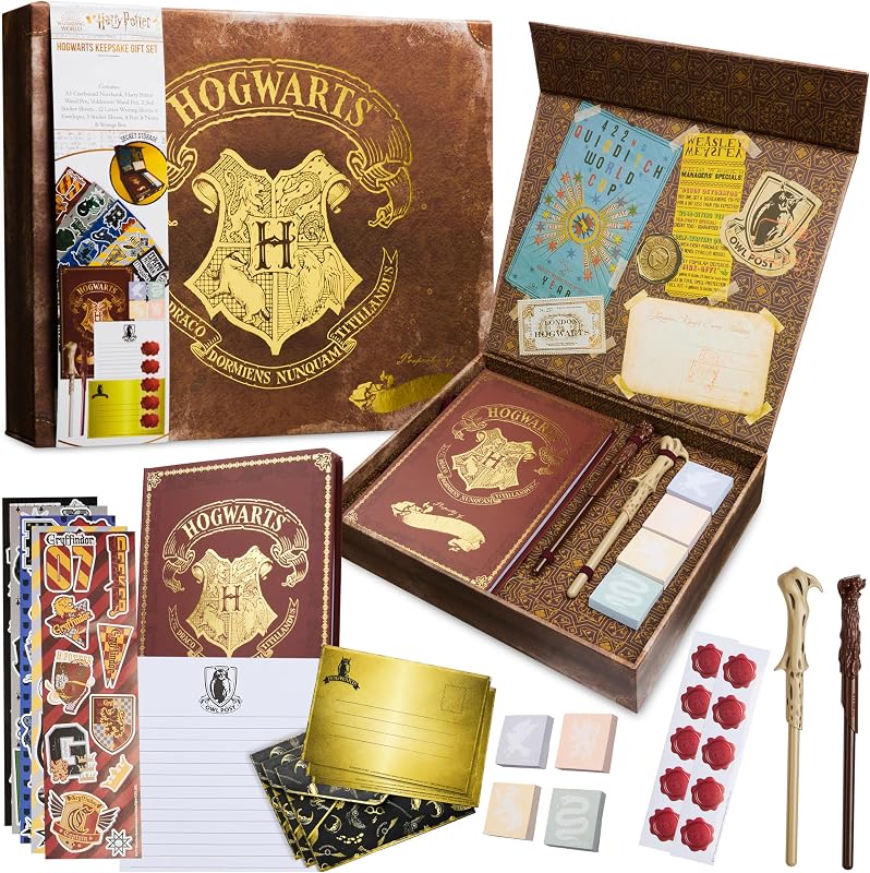 Juego de papelería de Harry Potter para niños, adolescentes, adultos con varita, bolígrafos, pegatinas para cuadernos, notas adhesivas, útiles escolares, diario, escritura, regalos para niños