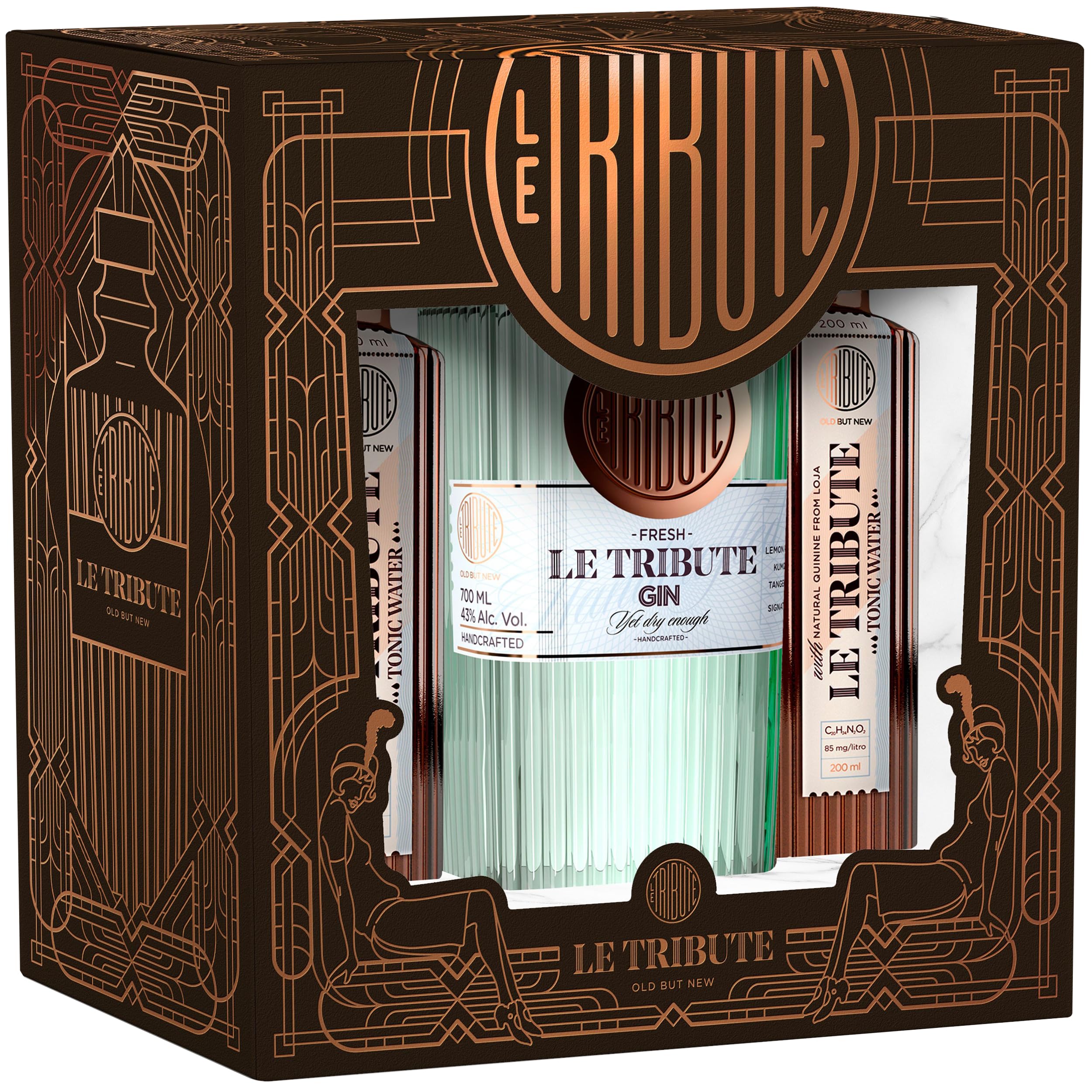 Le Tribute Gin & Tonic Set | 700 ml Premium Gin aus Spanien | 2×200 ml Le Tribute Tonic Water | G+T OnPack Geschenkset