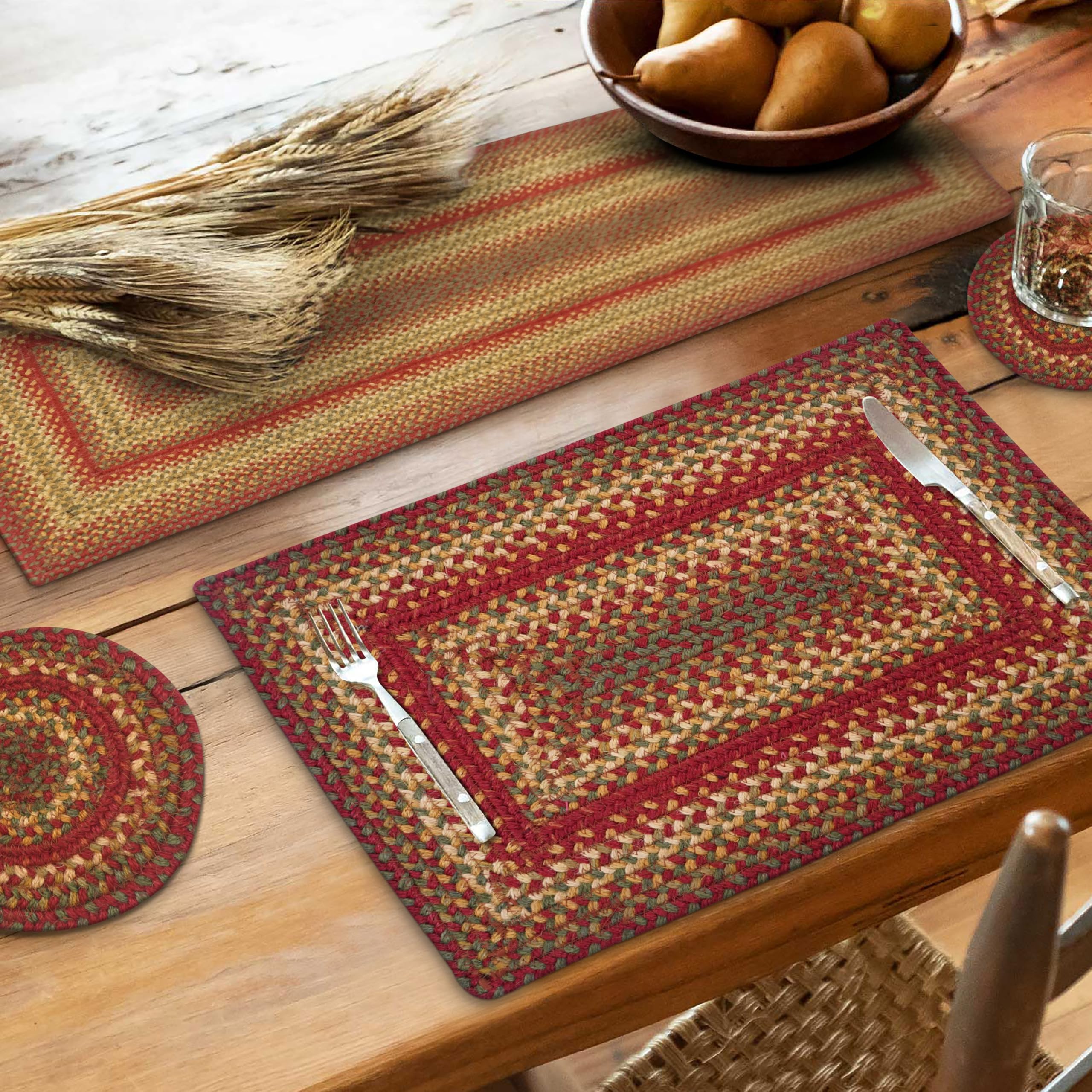 Homespice Cider Barn Long Table Runner - 11"x36", Rectangle, Red - Handcrafted with Jute - Rich Colors, Easy to Clean, Durable and Protects Furniture