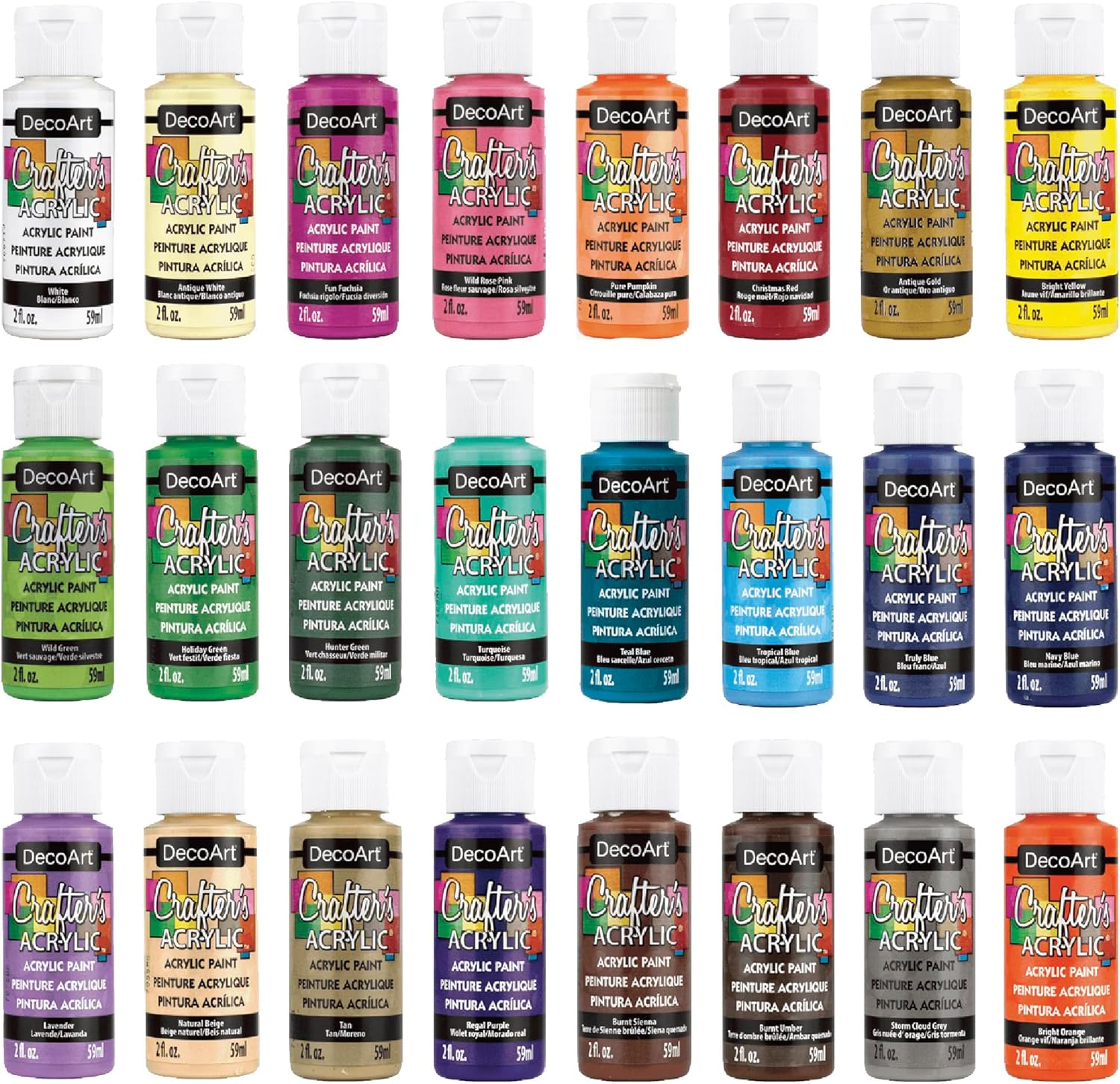 DecoArt Crafter’s Acrylic Paint Set Popular Colors, 24