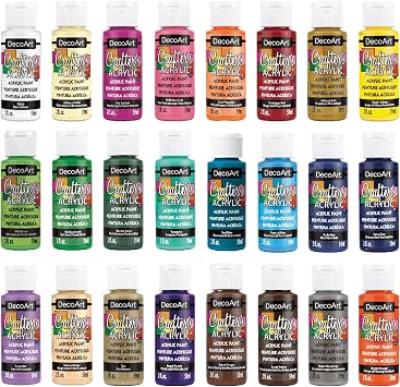 DecoArt Crafters Acrylic Paint Set Popular Colors, 24 Bottles 2 fl oz Easy Craft Paints, Classrooms, Art Projects & DIY Crafts