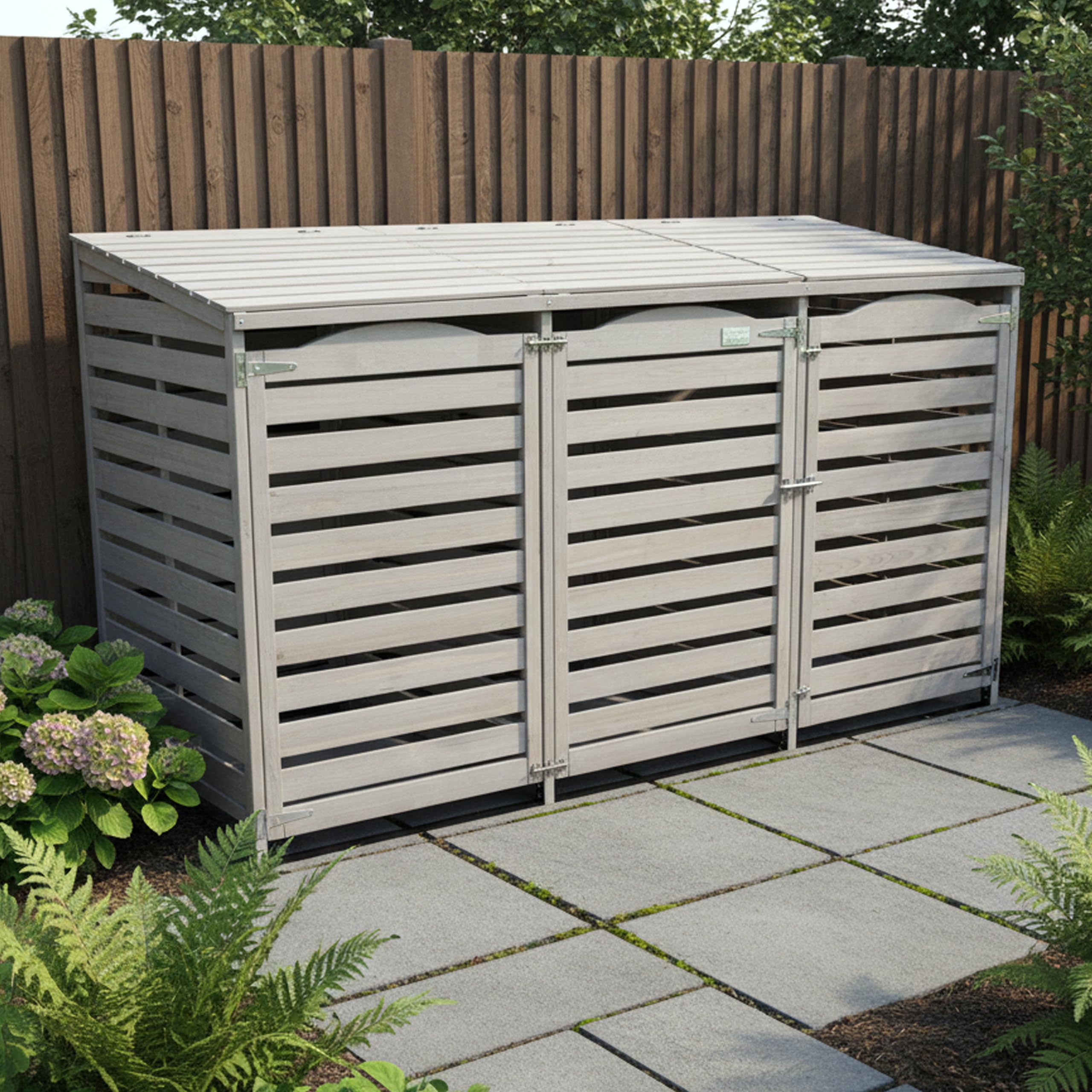 Wheelie Bin Storage Unit Triple Three Bins Garden Universe Outdoor 3 Wheelie Bin Storage In Grey WBS02-GREY