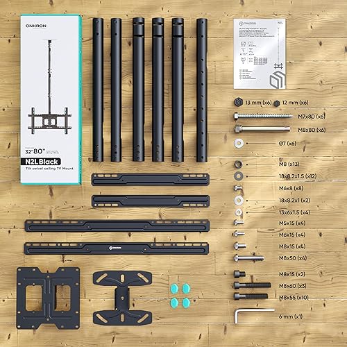 Miniatura 9 de ONKRON Soporte de techo para TV para pantalla de 32 a 80 pulgadas de hasta 150 libras, movimiento completo, altura ajustable, soporte de TV largo de