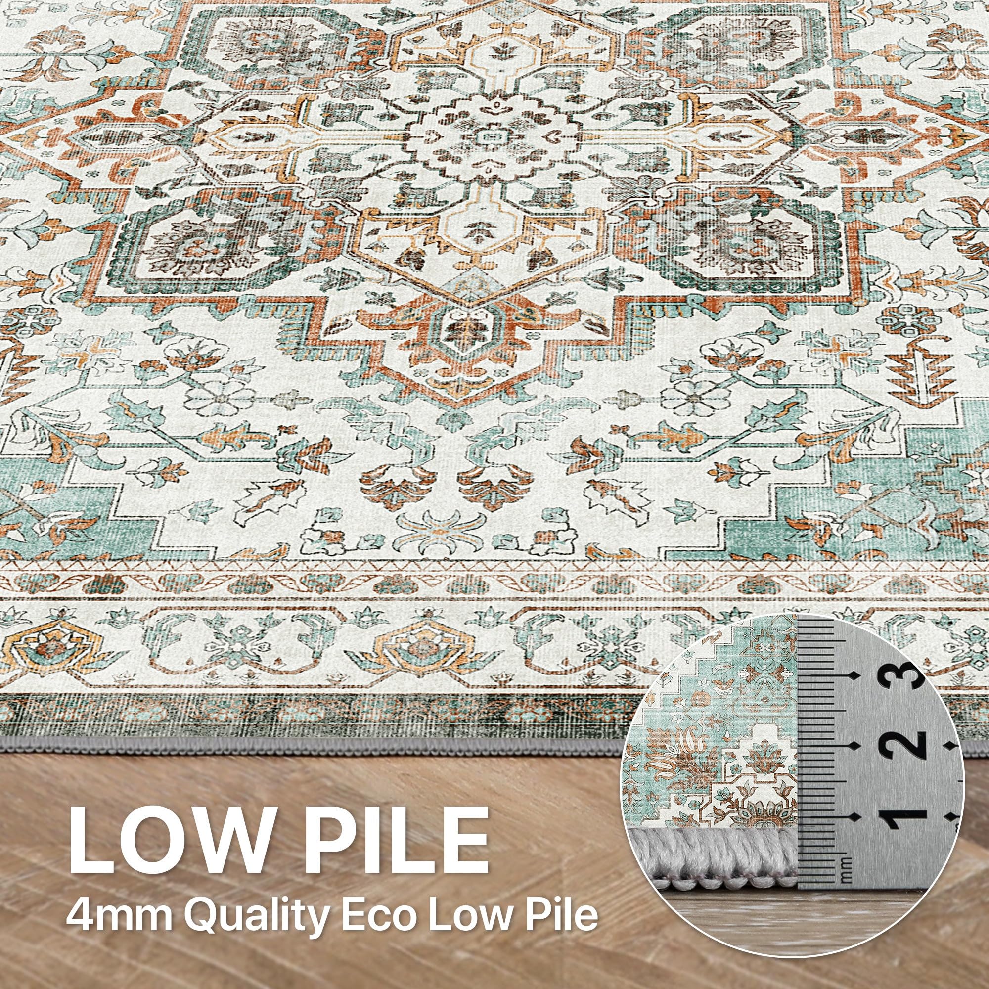 BEIMO Tappeto Salotto Pelo Corto Vintage, Tappeto Camera Da Letto, Tappeti Estivo Salotto Antiscivolo Lavabile, Tappeti Persiano per Corridoio, Soggiorno, Sala, Azzurro, 80x200cm