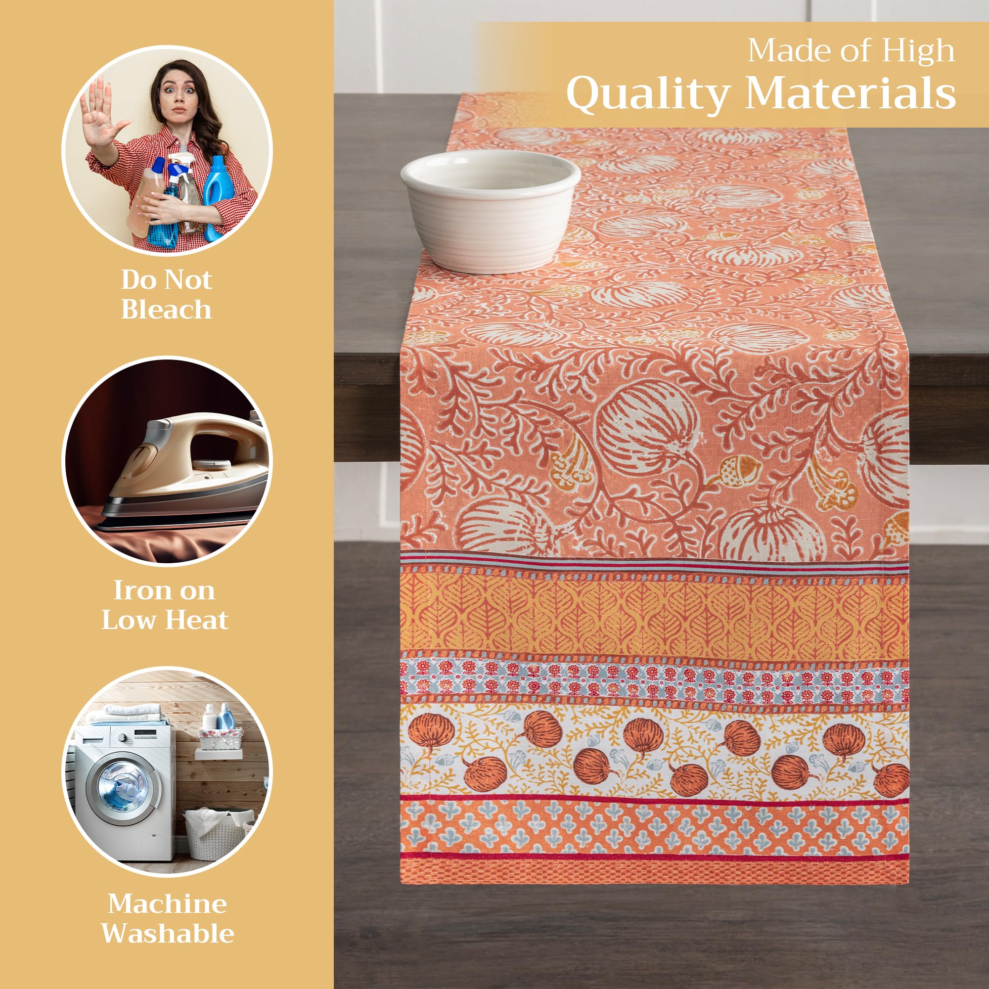 Maison d' Hermine Table runner 100% Cotton Single Layer Table Runners 230 CM long for Christmas Decorations Home Kitchen Dining Party Wedding Bridal Shower (Harvest Festival - Image 4
