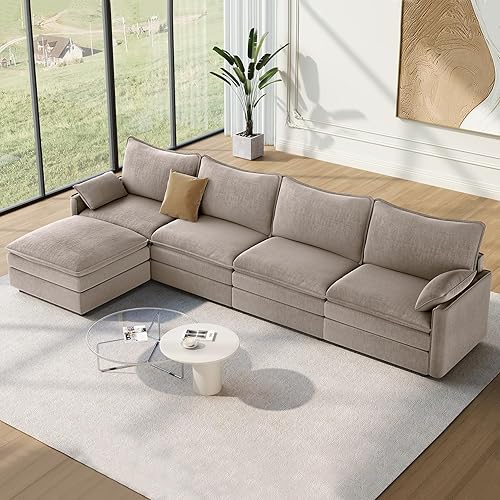 Miniatura 58 de Vesgantti Sofá Seccional Modular de 108", Cómodo Sofá Nube con Otomana Móvil de Chenilla y Asiento Profundo, Sofá Modular en Forma de L, Sofás