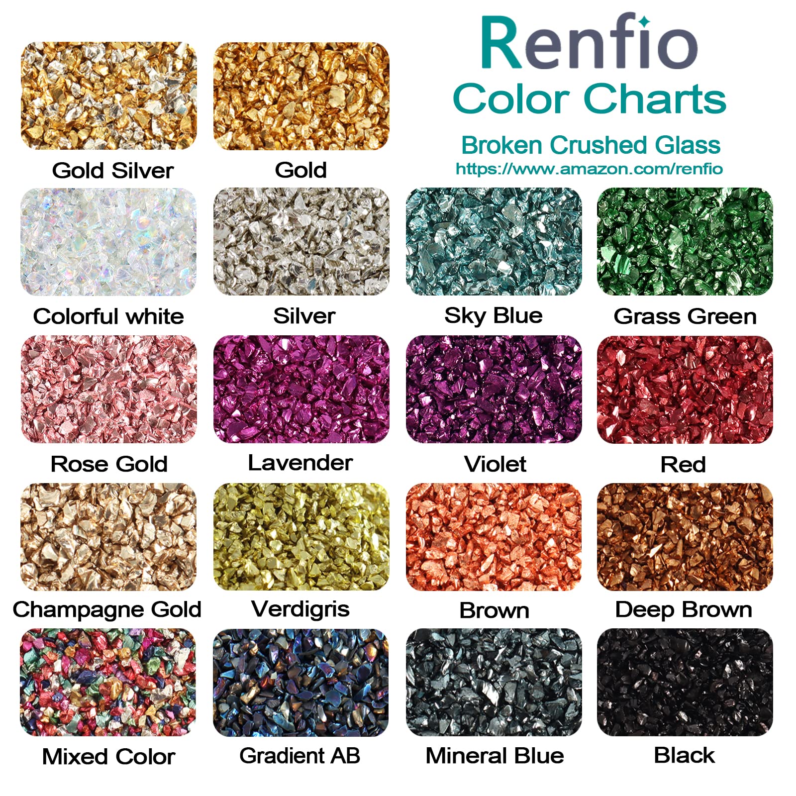 Renfio Frammenti di glitter rotti in vetro frantumato, 2-4 mm, irregolari, piccole scheggiature, 200 g, ad alta lucentezza, per fai da te, custodia del telefono, geode resina, sottobicchieri,