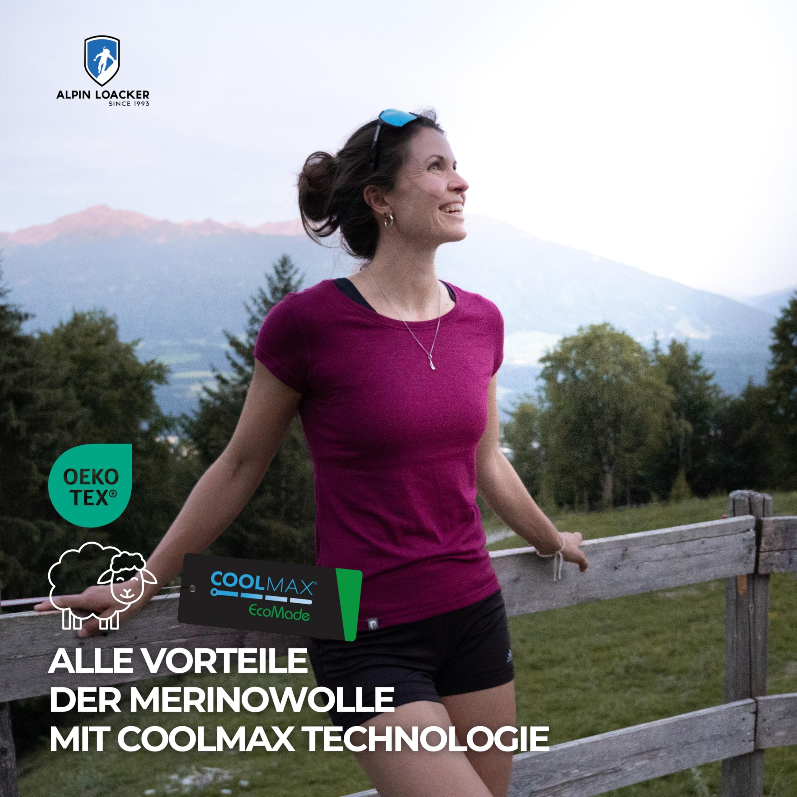 ALPIN LOACKER Coolmax Merino Shirt Damen Kurzarm 150 g/m2 I atmungsaktives Funktionsshirt schnelltrocknend und kühlend I Merinowolle Tshirt und Thermooberteil