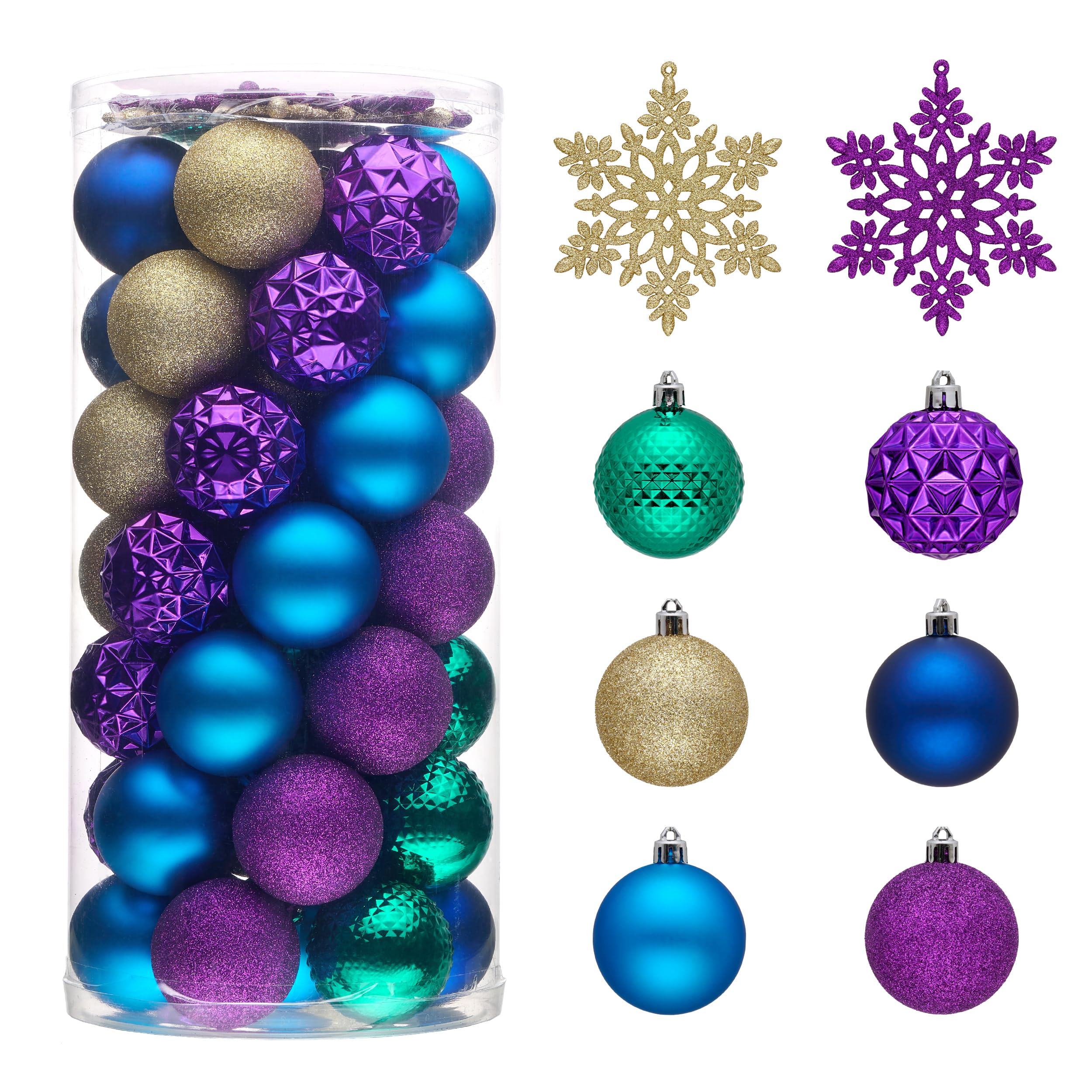 Décorations pour sapin de Noël incassables violet paon 60 mm lot de 50