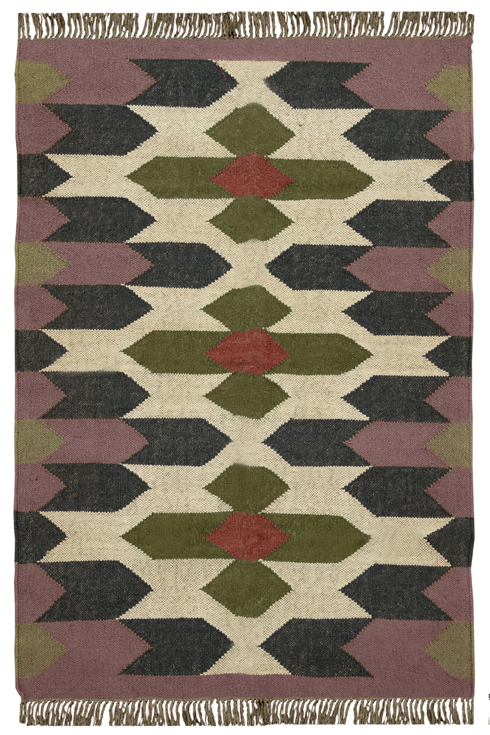 Tapis de couloir géométrique 61x182 cm tissé main en laine et jute