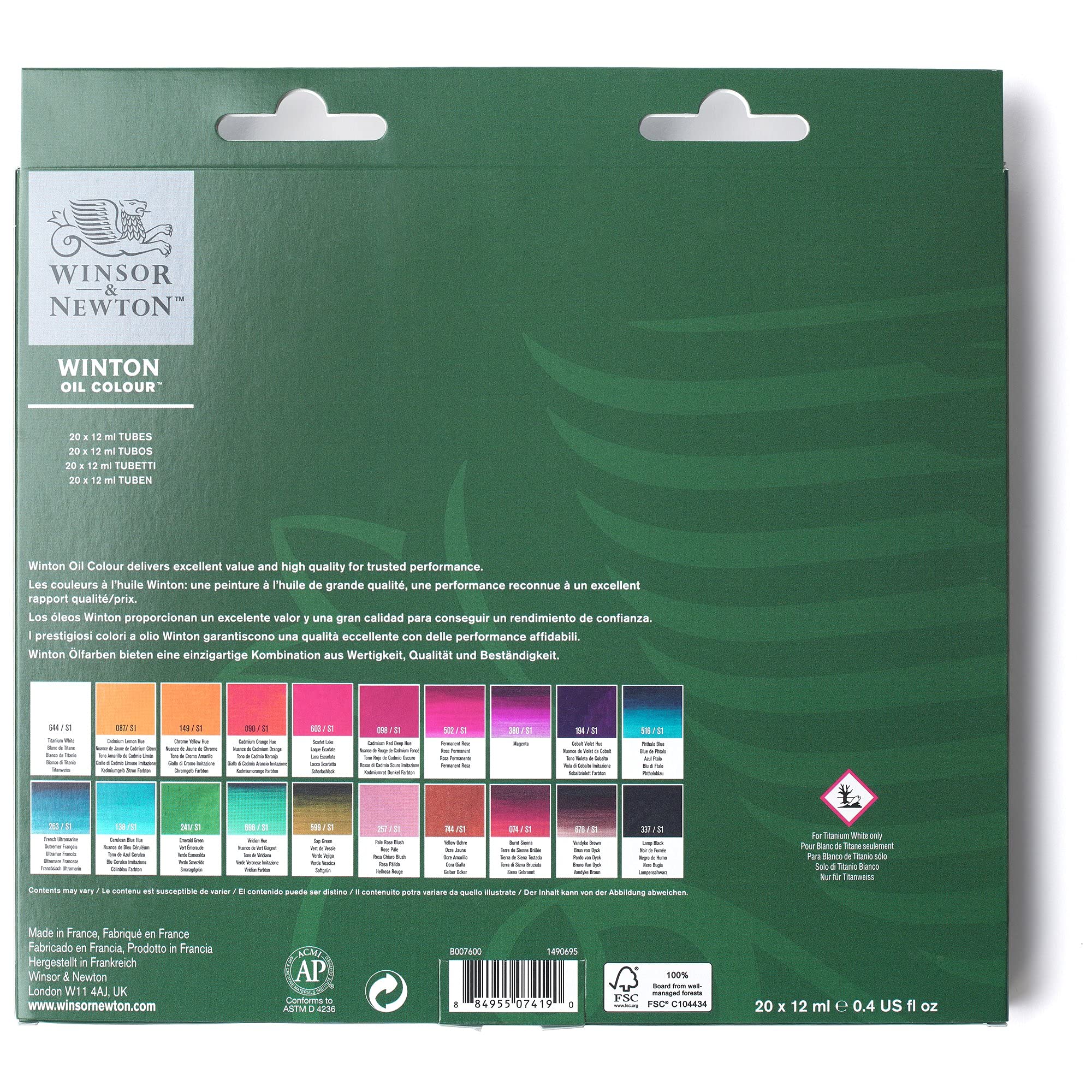 Winsor & Newton Winton - Set de 20 Tubos de Óleo de 12ml en Colores Surtidos para Iniciación a la Pintura