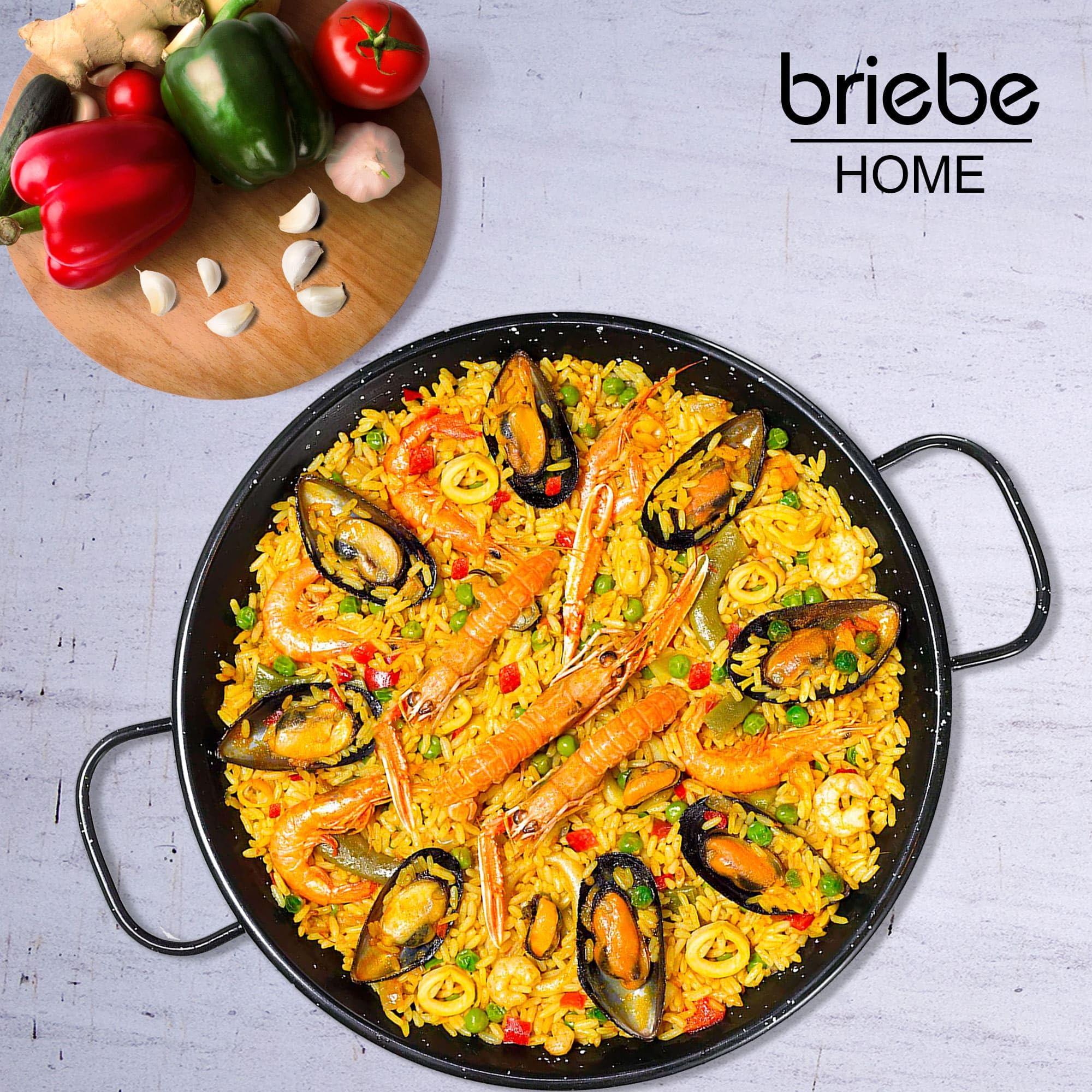 briebe Paellera Valenciana Esmaltada 65cm, Acero Esmaltado Antiadherente, 22 Raciones de Paella Apta para Gas, Horno