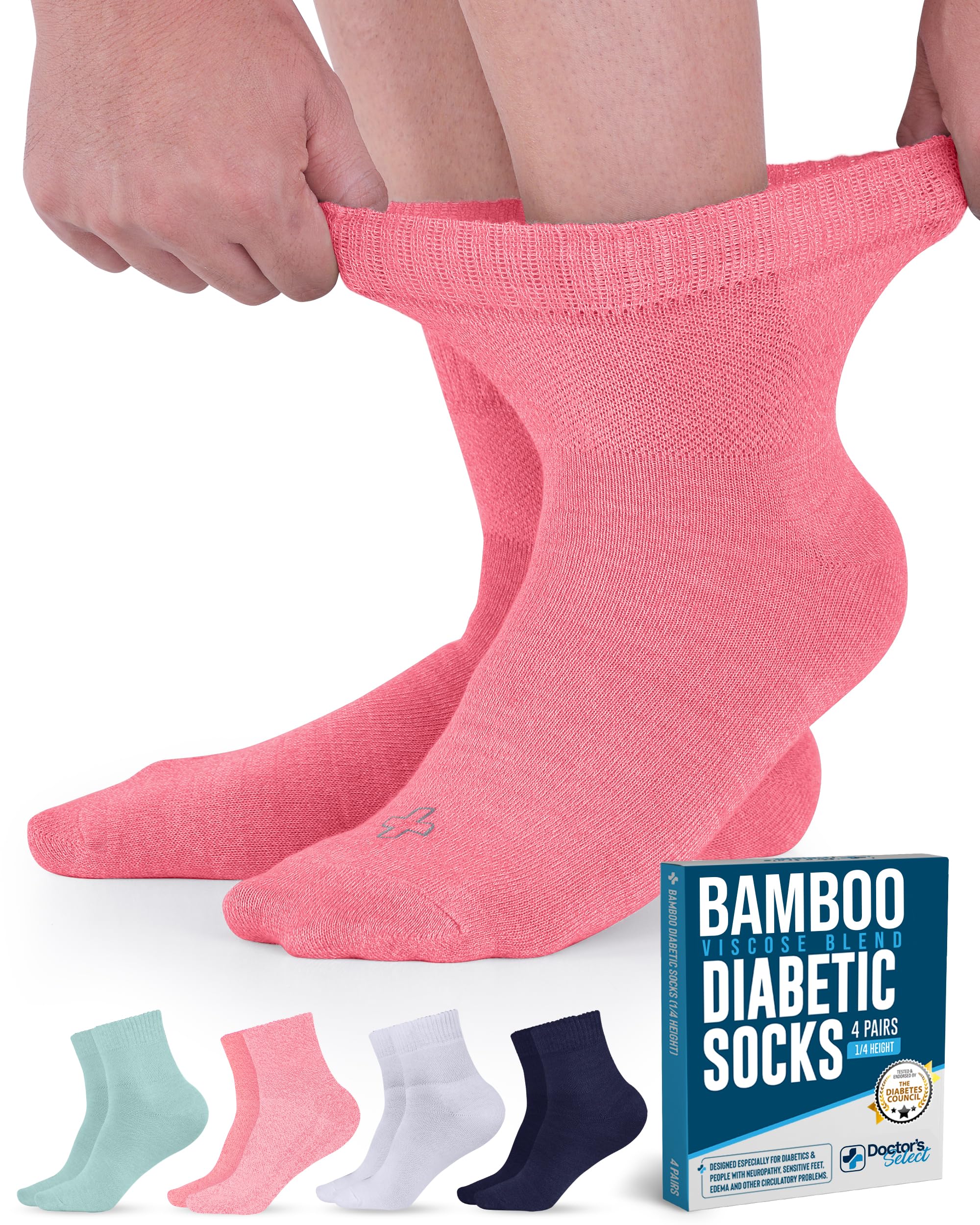 Doctor's Select Bamboo Viscose Diabetic Socks Women & Men - 4 Pairs Ankle Length Womens Diabetic Socks | Non Binding Socks