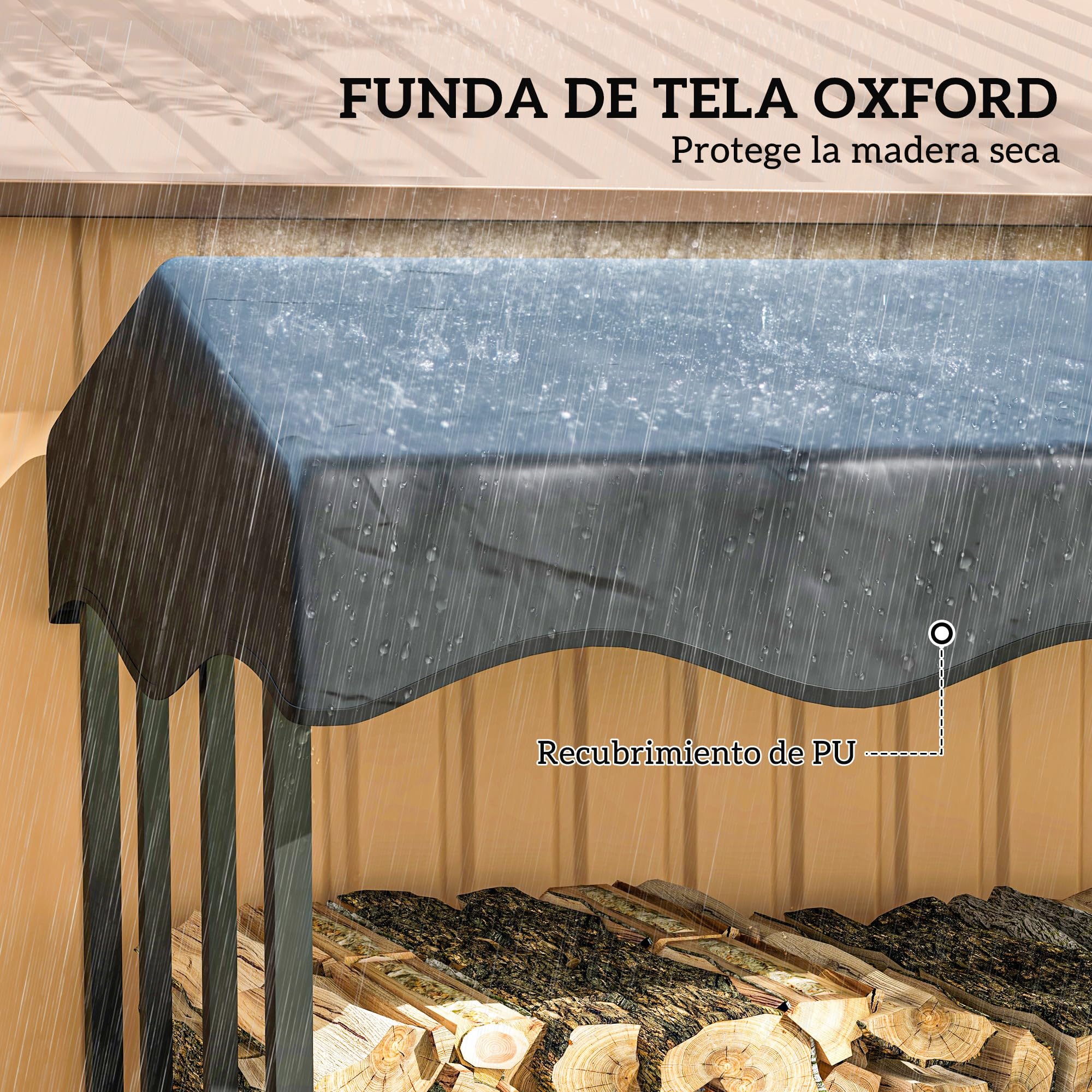 Outsunny Soporte para Leña con Cubierta 143x70x145 cm Leñera de Exterior Estante de Leña de Metal con Estructura Reforzada Impermeable Carga 1200 kg para Interior y Exterior Negro