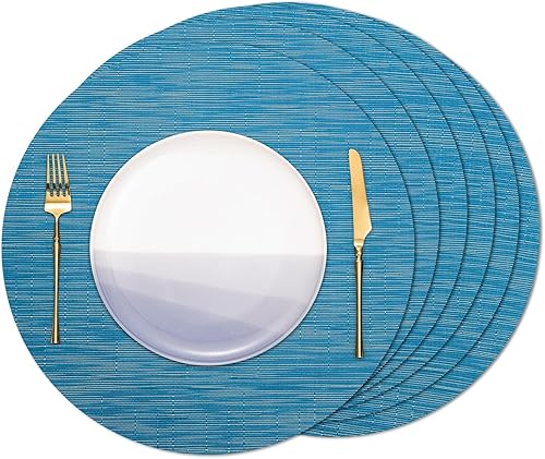 Miniatura 10 de Manteles redondos de vinilo resistentes al calor, juego de 6 unidades, 38 cm, lavables, antideslizantes, para mesa de comedor, manteles tejidos para