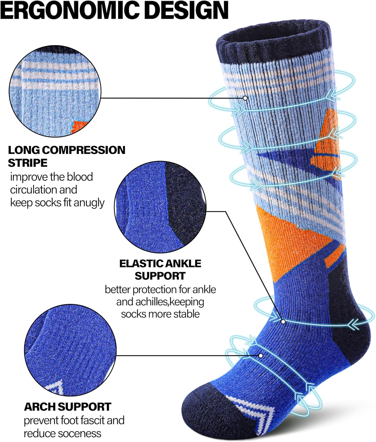 Kids Merino Wool Ski Socks Boys Girls Thermal Winter Warm Thick Cozy Socks for Skiing Snowboarding 3 Pairs - Image 4