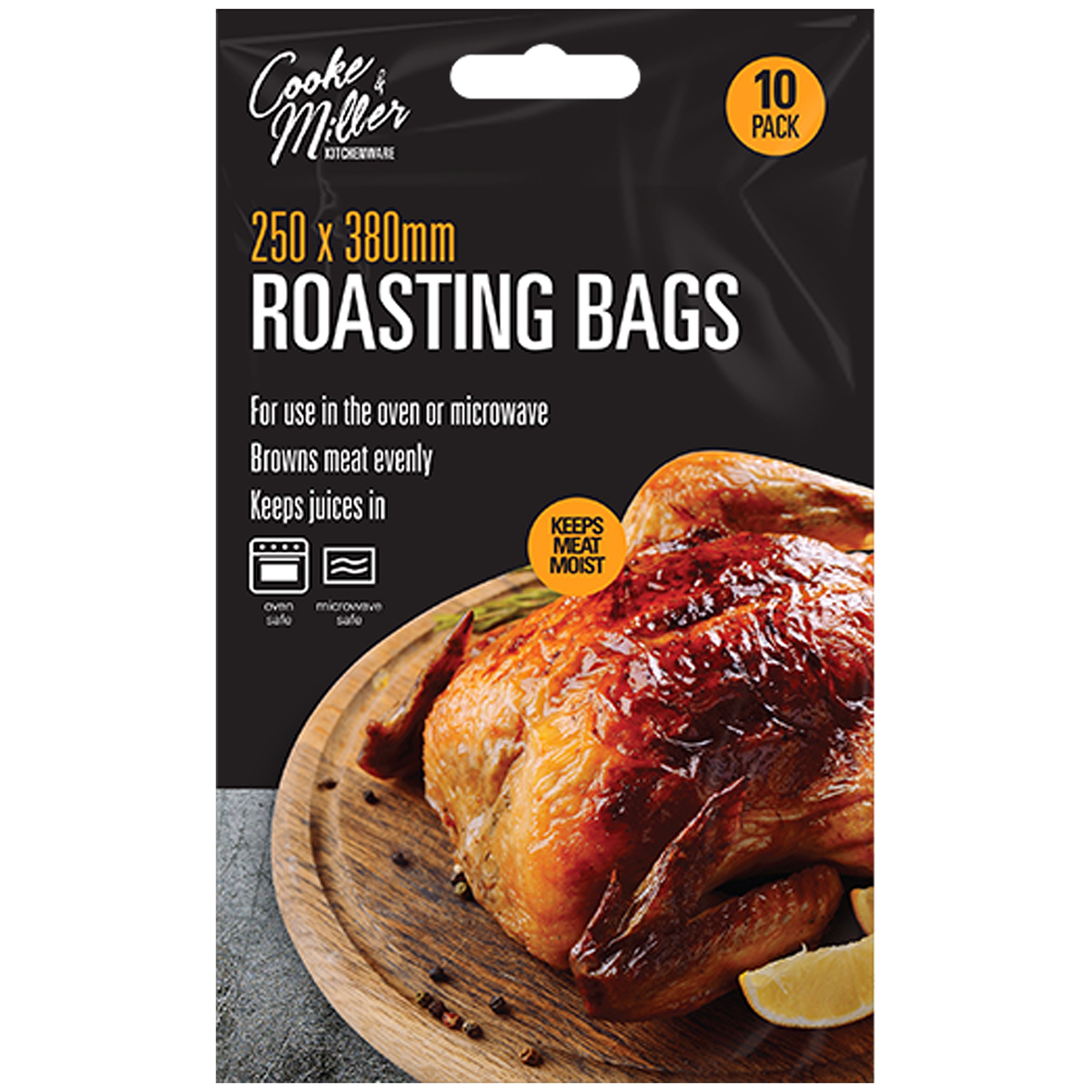 Cooke & Miller Clear 10X Large Roasting Bags 250Mm X 380Mm Oven & Microwave Safe For Juicy Meat Chicken Turkey Fish Vegetables