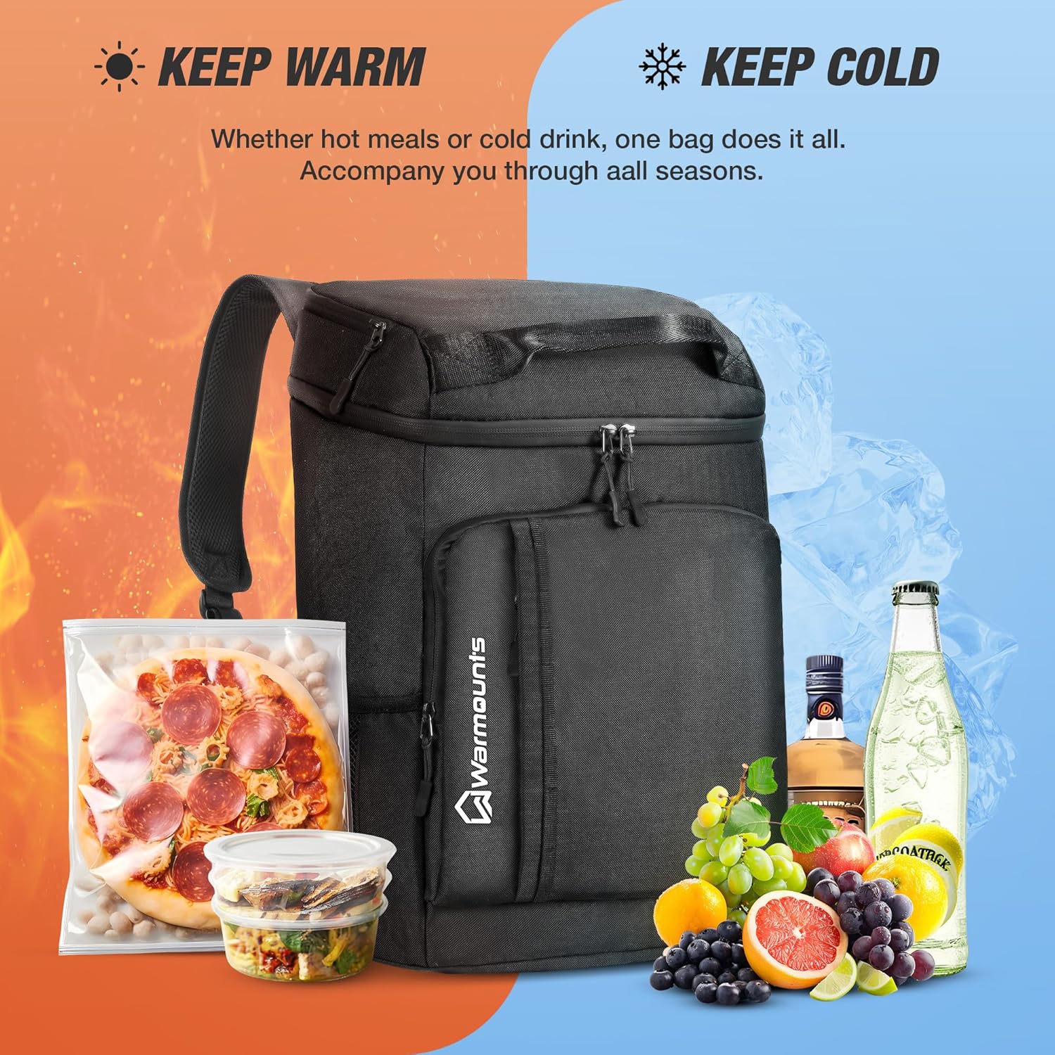 WARMOUNTS Insulated Waterproof Cooler Backpack 36 Cans, Soft Sided Ice Chest Cooler w/Leak Proof Liner, 5-Layer Insulation Portable Lunch Backpack for Camping, Beach, Fishing, Picnic, Travel (Black)