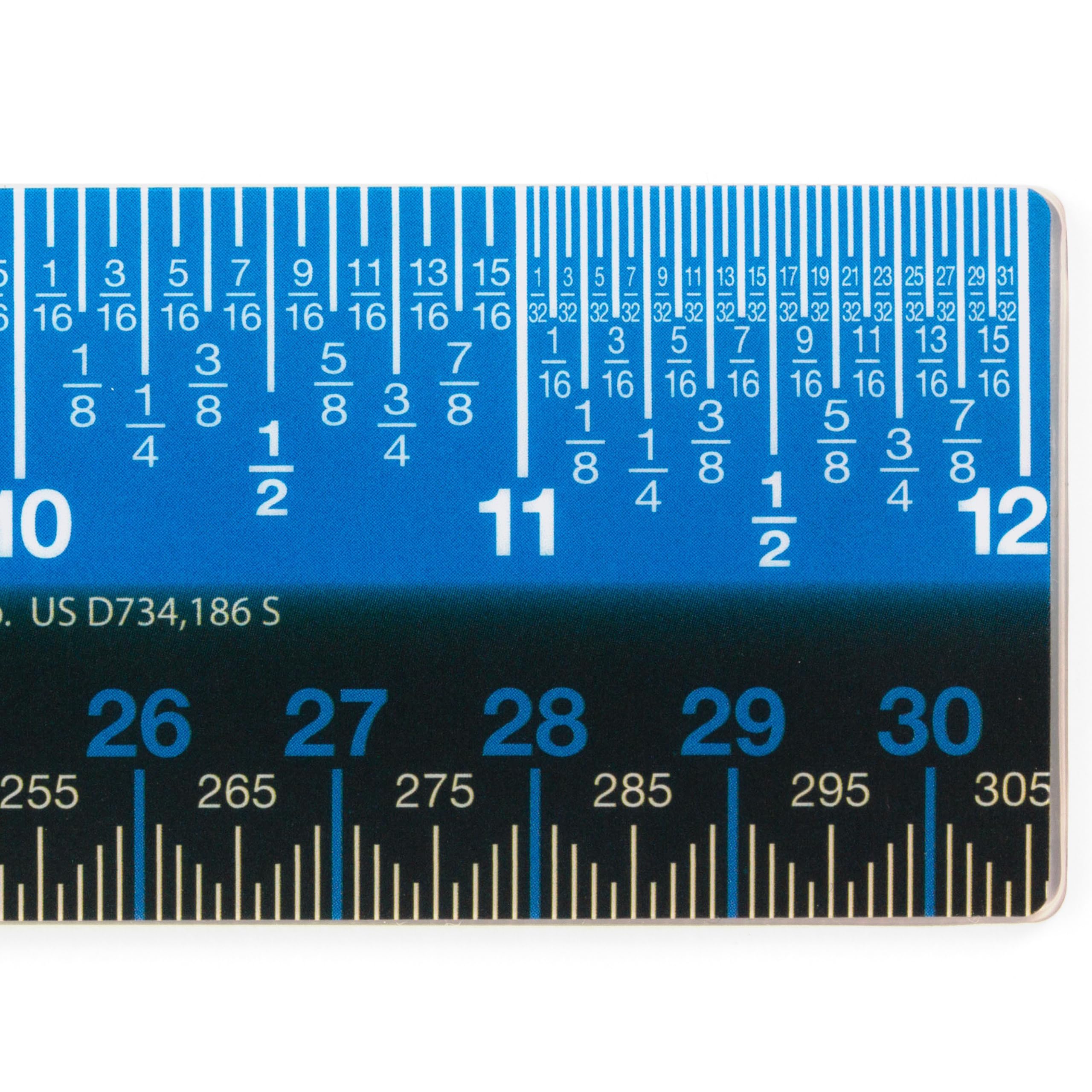 Victor EZ12PBL Lineal aus Kunststoff, zweifarbig, 30,5 cm, leicht ablesbar, mit Zoll, Zentimetern und Millimetern, blau/schwarz