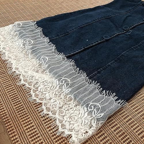 Miniatura 2 de Tela de encaje de pestañas de 6 pulgadas de ancho con patrón floral para costura, decoración del hogar y manualidades, 3 yardas -9622 (blanco)