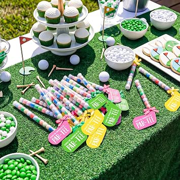 VioraWhite 24 Set Golf Party Favor Bulk Golf Retirement Gift for Dad Father Day Party Supplies Includes Gumball Candy Clear Plastic Tubes with Mini Hats Stickers Goodie Bag Stuffer(Pink,Green,Yellow)