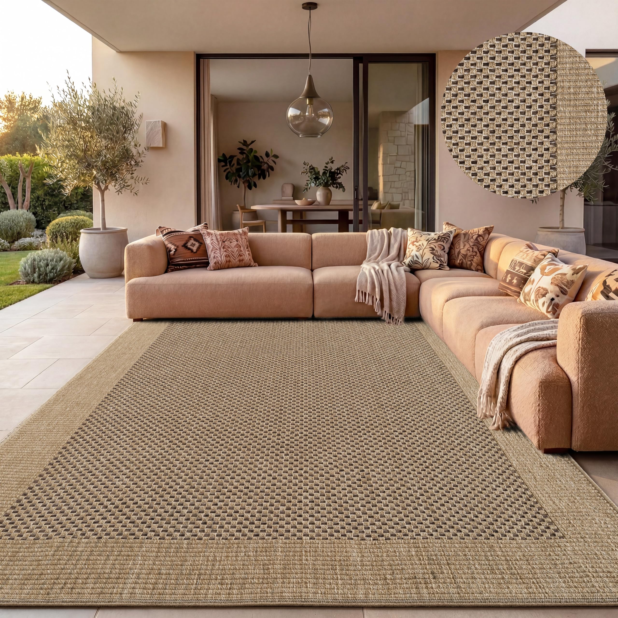 Paco Home Tappeto Per Esterno Terrazzo Balcone Tappeto Cucina Bordura Sisal Monocolore Beige, Dimensione:160x230 cm