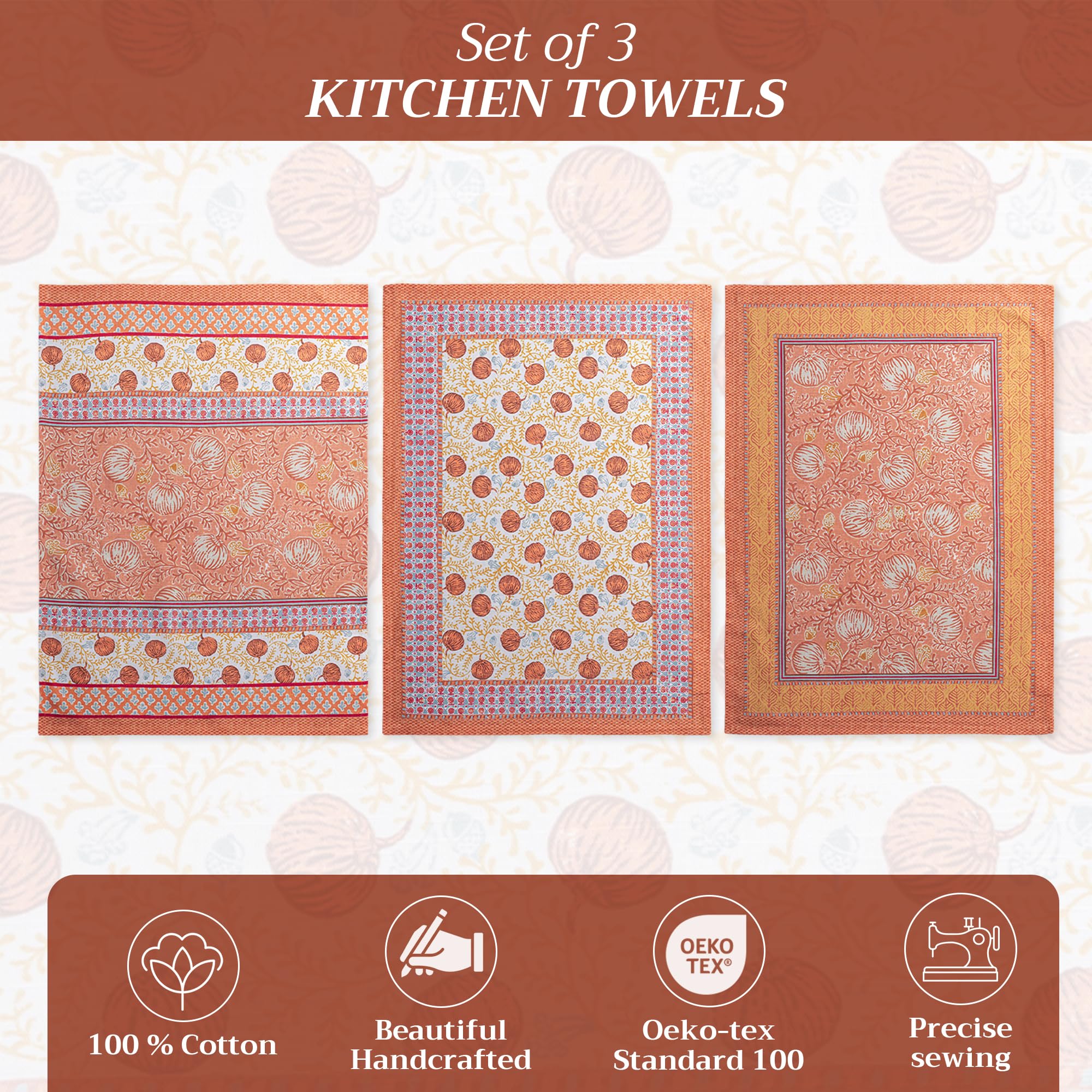 Maison d' Hermine Kitchen Towels Set of 3 100% Cotton 70 CM x 50 CM Reusable Cloth Tea Dish Towels Absorbent with Hanging Loop for Kitchen Dining Christmas Decorations (Harvest Festival) - Image 4