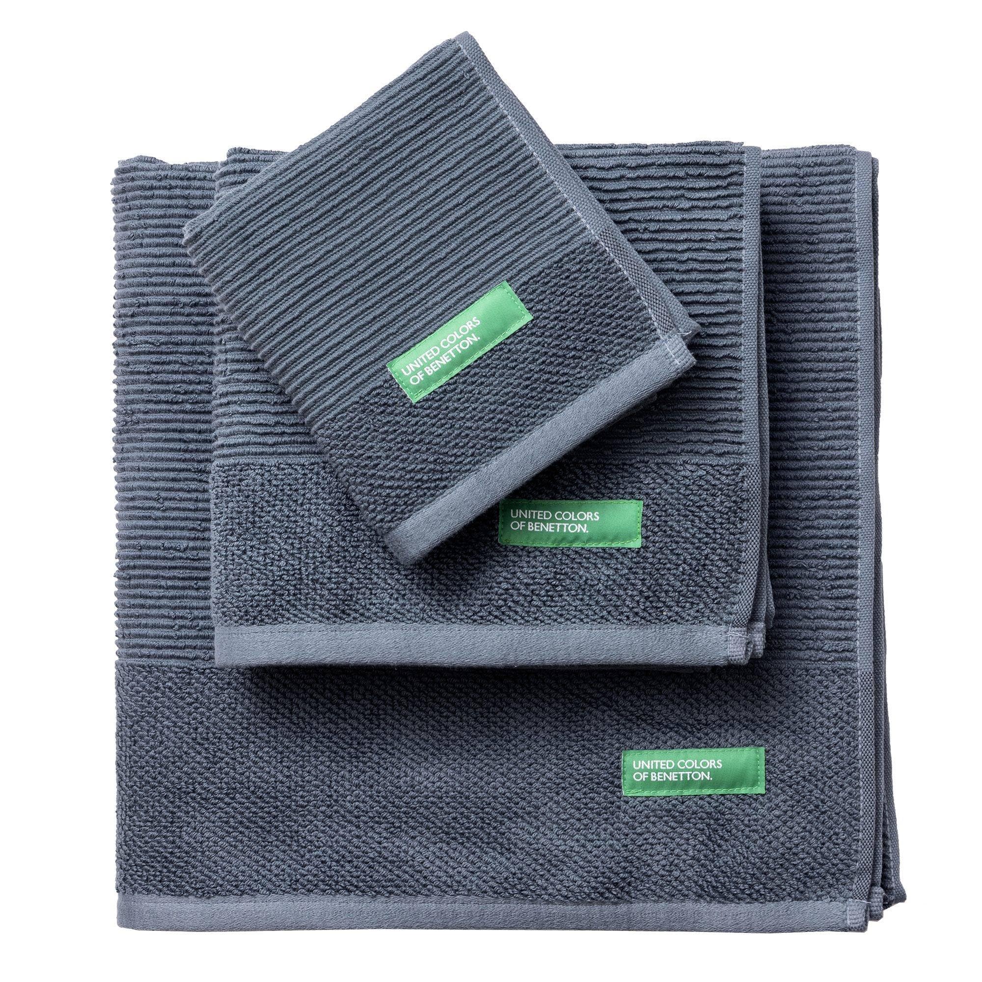 Juego de Albornoz M/L 100% Algodón + Set de 3 Toallas de Baño (30x50 + 50x90 + 70x140cm) 450GSM de color Gris oscuro Benetton
