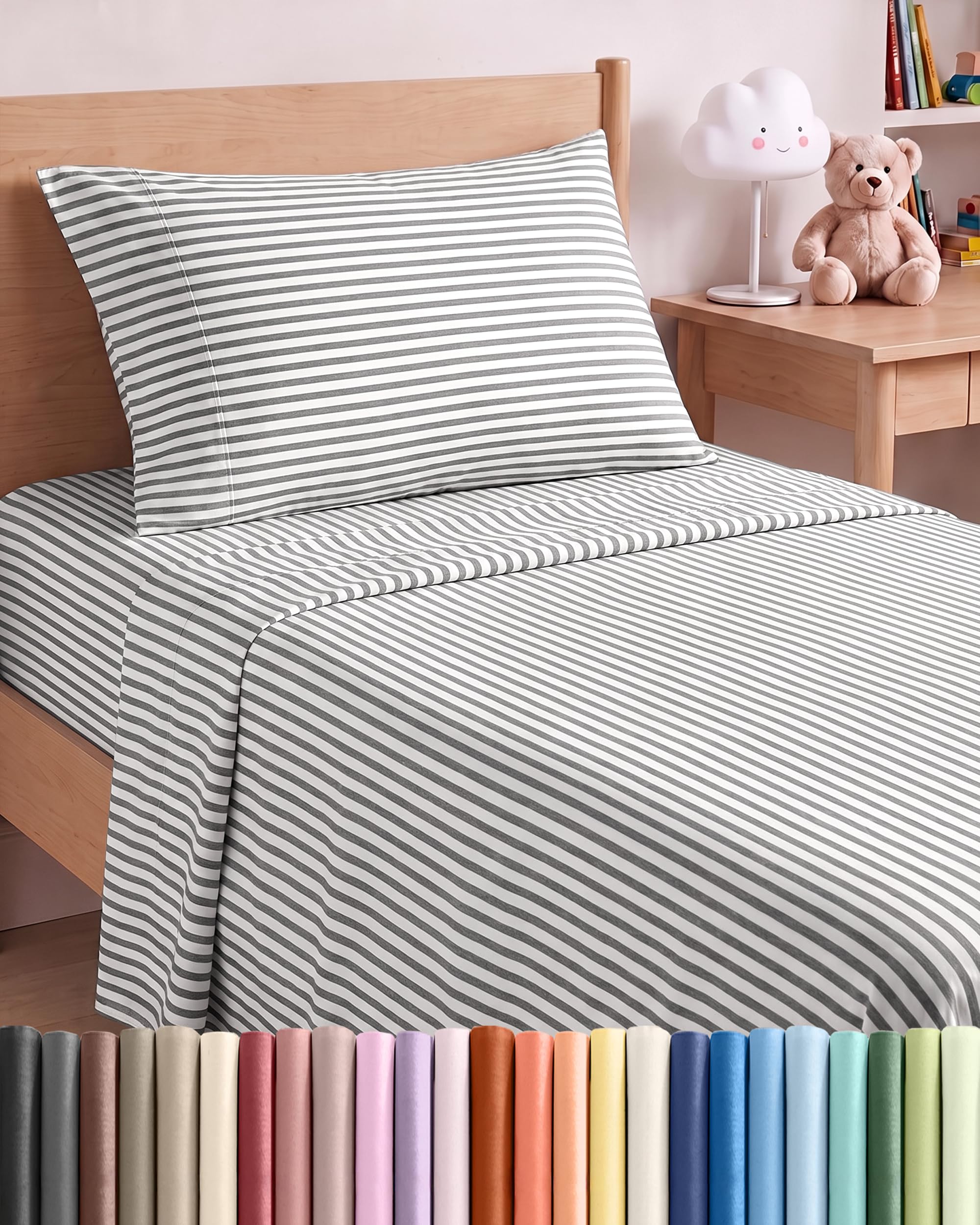 Twin XL Size 3 Piece Sheet Set - Breathable &amp; Cooling Sheets - Grey Stripes