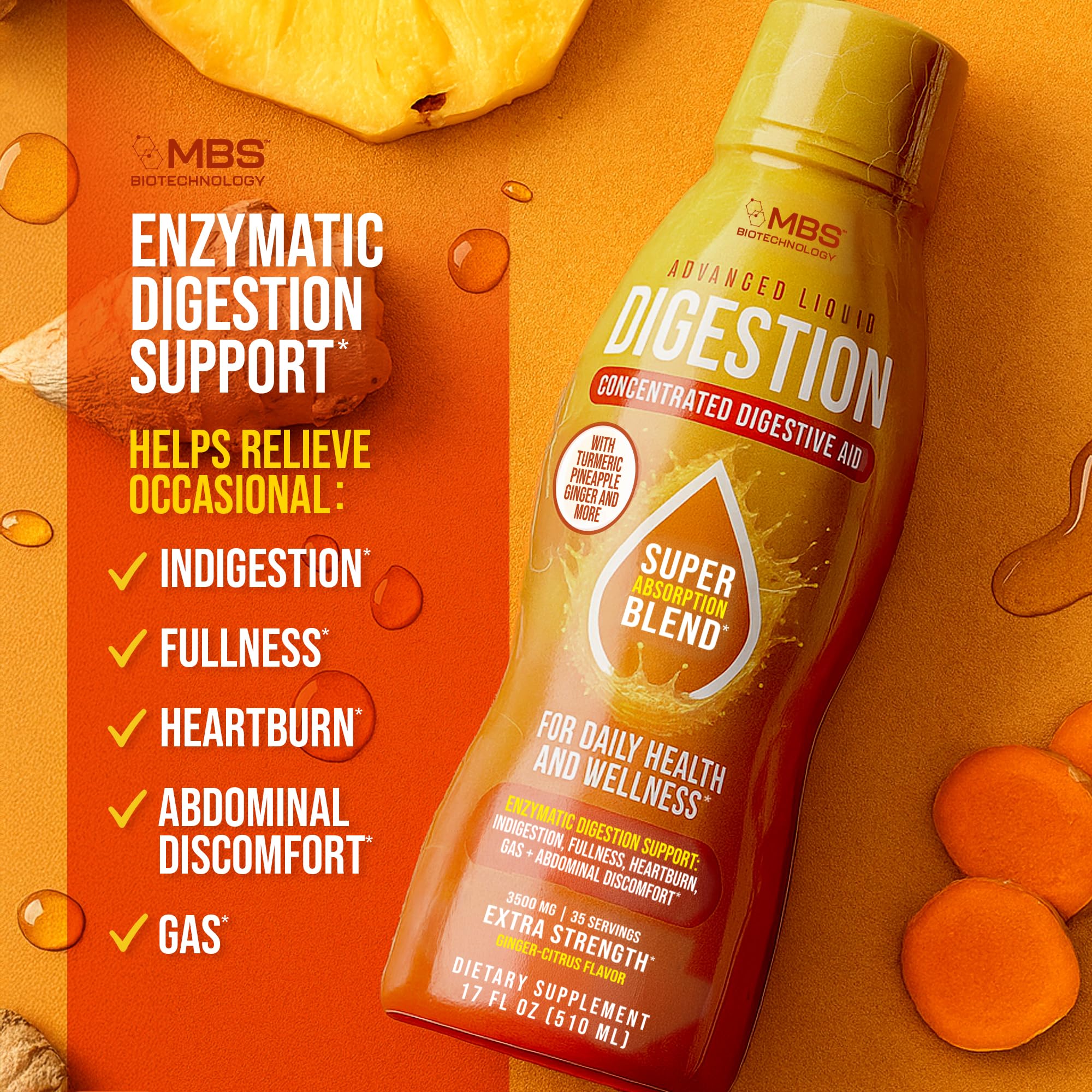 Advanced Liquid Digestion – Concentrated Daily Digestive Aid with Enzymes, Turmeric, Ginger & Fiber – Bloating Relief, Gut Health & Nutrient Absorption Support – 17oz Liquid — Amazon image 2