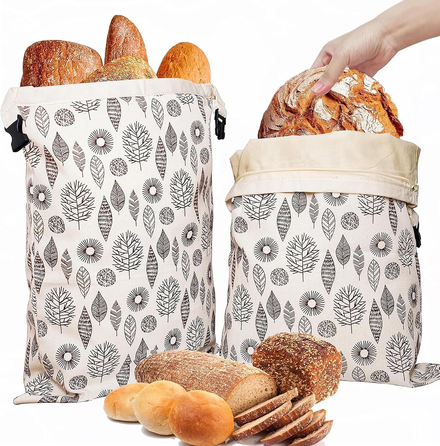 2 Pack Extra Large Reusable Bread Bags, Food Storage Bags for Artisan Loaves, Freezer Safe, Double-Layer Protection with Natural Beeswax Lining for Sourdough & Artisan Loaves (13in*17in)