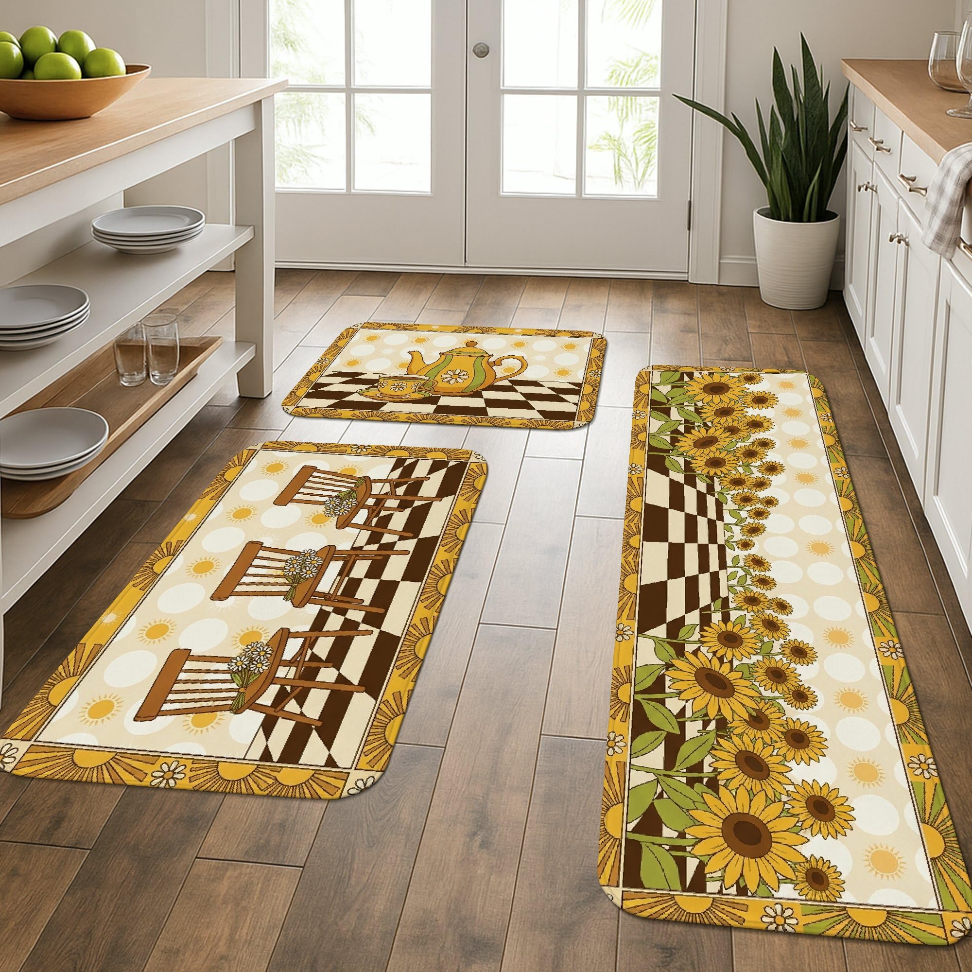 Tapis de cuisine motif tournesol rustique jaune d'été pour sublimer votre évier en lot de 3