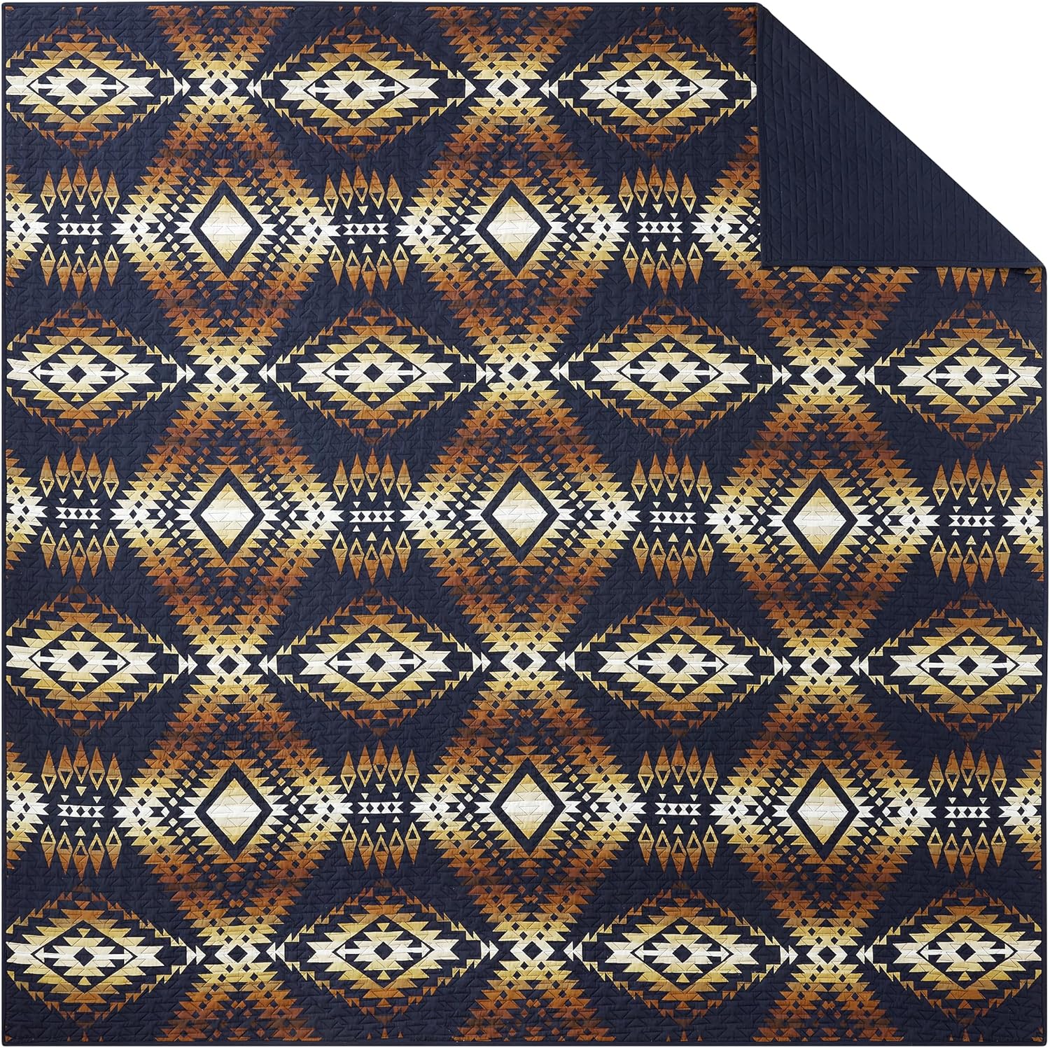 Navy and Beige Cotton Full Bedspread Set with Pillow Shams