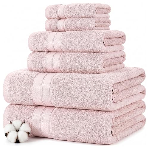 Modern Threads - Spun Loft 6-Piece 100% Combed Cotton Towel Set - Bath Towels, Hand Towels, & Washcloths - Super Absorbent & Quick Dry - 600 GSM - Soft & Plush, Blush