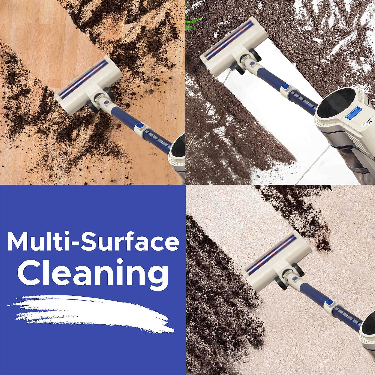 BRITECH Cordless Lightweight Stick Vacuum Cleaner, 250W Motor for Powerful Suction 30min Runtime, LED Display Screen & Headlights, Great for Carpet Cleaner, Hardwood Floor & Pet Hair (White)