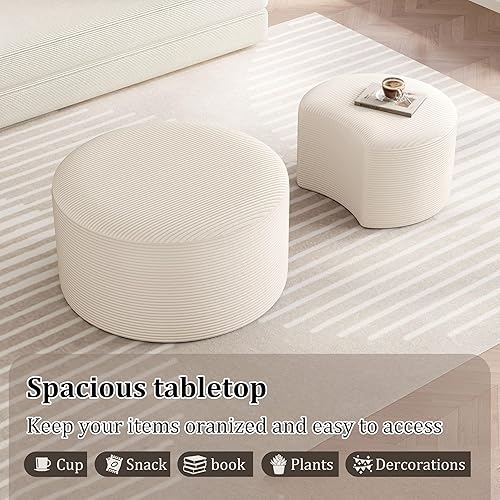 Miniatura 6 de Juego de 2 mesas auxiliares redondas, otomanas movibles para sofá modular de pana, mesa auxiliar redonda de espuma para sala de estar, juego de