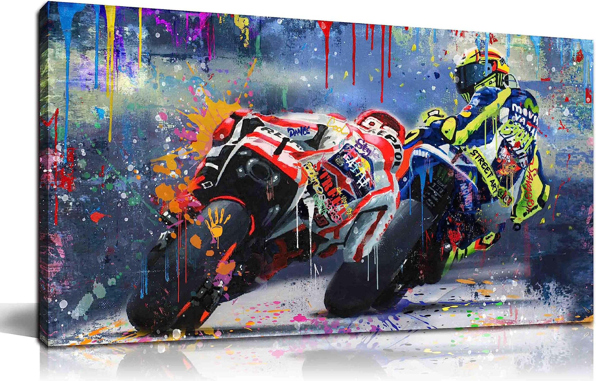 CANEITO Graffiti Motorcycle Wall Art for Teen Boys Room, Cool Posters Bedroom Picture Art, Racer Sports Canvas Art Print Painting Wall Decor for Living Room, 40"x20"