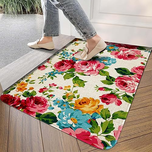 Miniatura 9 de Safarsa Tapete de bienvenida para exteriores, tapete de eucalipto con hojas florales de 30 x 17 pulgadas, antideslizante, lavable, tapete para