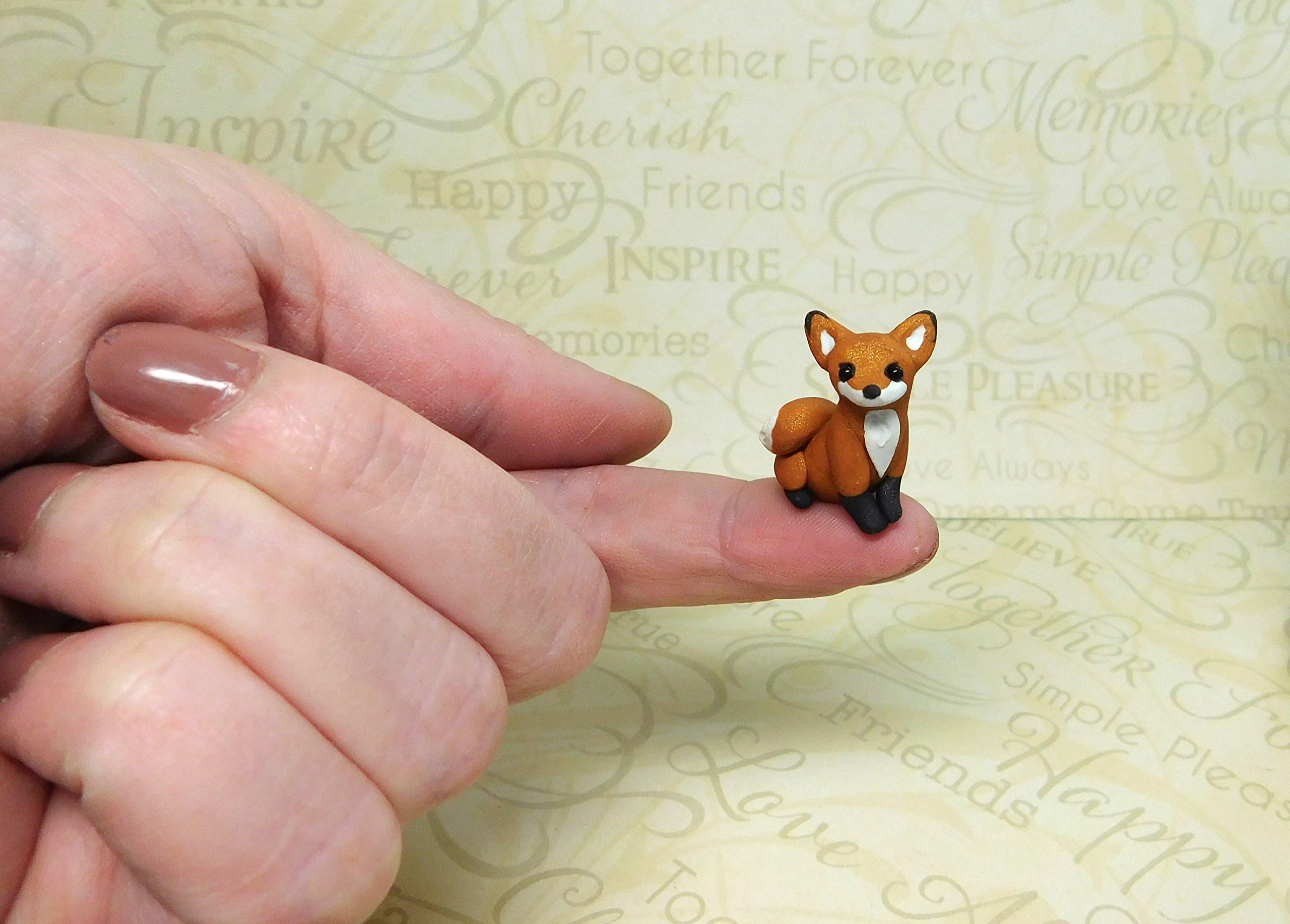 Tiny FOX 20mm Wittle Wee Miniature Collection hand sculpted polymer clay sculptures by Raquel at the WRC micro miniature