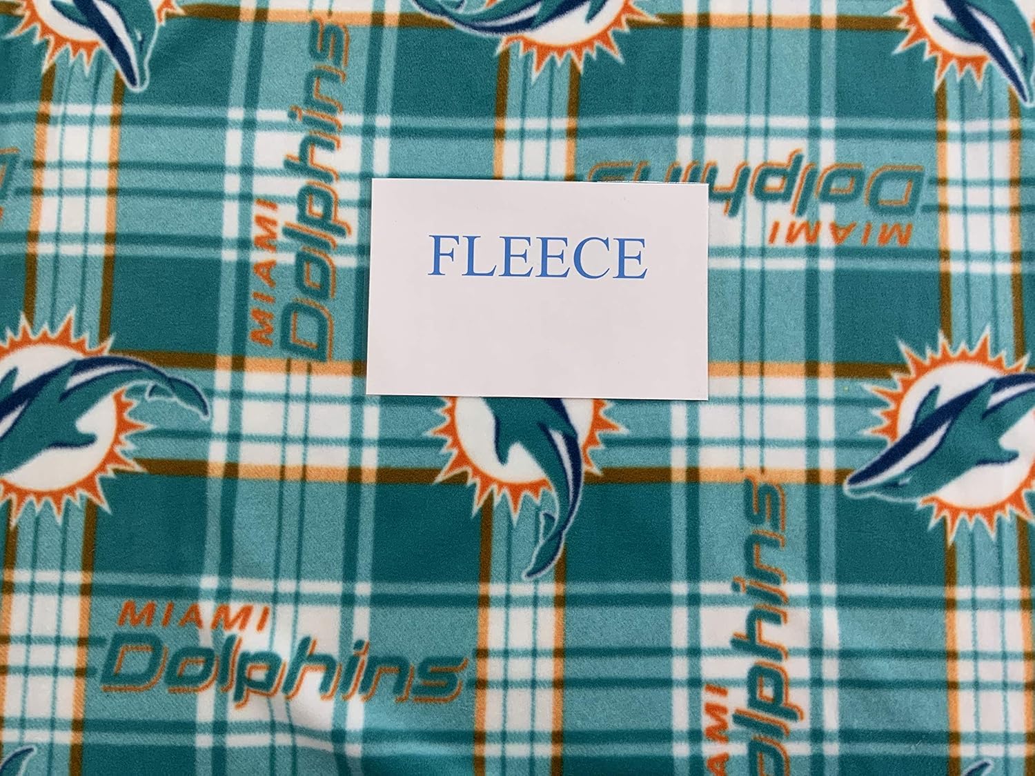 NFL Miami Dolphins Plaid Polyester Fleece Fabric, Aqua & White - Sold By the Yard
