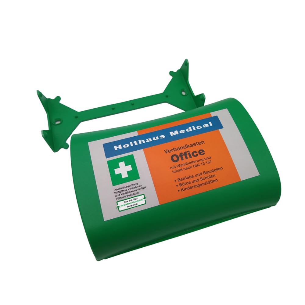 Holthaus Din 13157 - Kit di pronto soccorso da ufficio con staffa da parete integrata