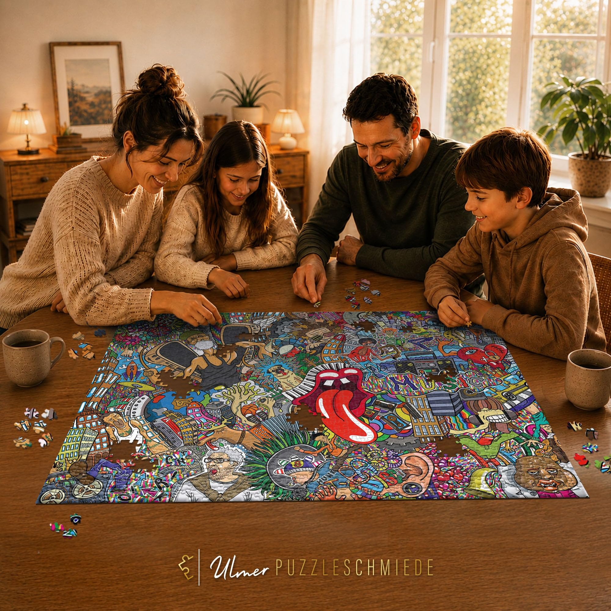 Ulmer Puzzleschmiede - Puzzle "Graffiti & Music" – kolorowe puzzle artystyczne 2000 elementów – street art graffiti z kolorowymi elementami obrazowymi wokół muzyki, hip-hopu i stylu na żywo