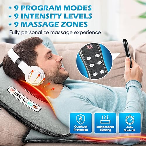 Miniatura 5 de Kitvance Alfombrilla de masaje, almohadilla de masaje vibrante de cuerpo completo con almohada de masaje de cuello Shiatsu desmontable, 10 motores