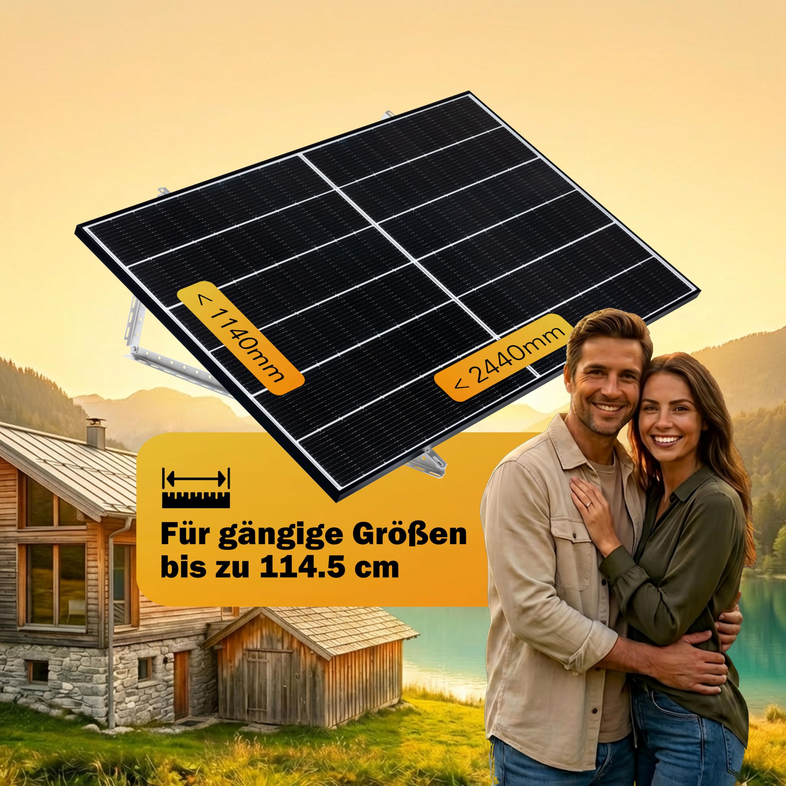2 Sets Solarmodul Halterung zur Beschwerung - 0% MwSt│Halterung für Solarmodule bis zu 114.5 cm│Robuste Solarpanel Halterung│Einstellbar 0° - 90°│Flachdach, Balkonkraftwerk, Wand