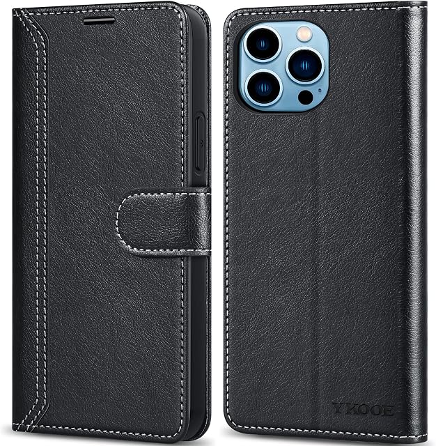 ykooe iPhone 13 Pro Phone Case, PU Leather Flip Cover for iPhone 13 Pro (Black)