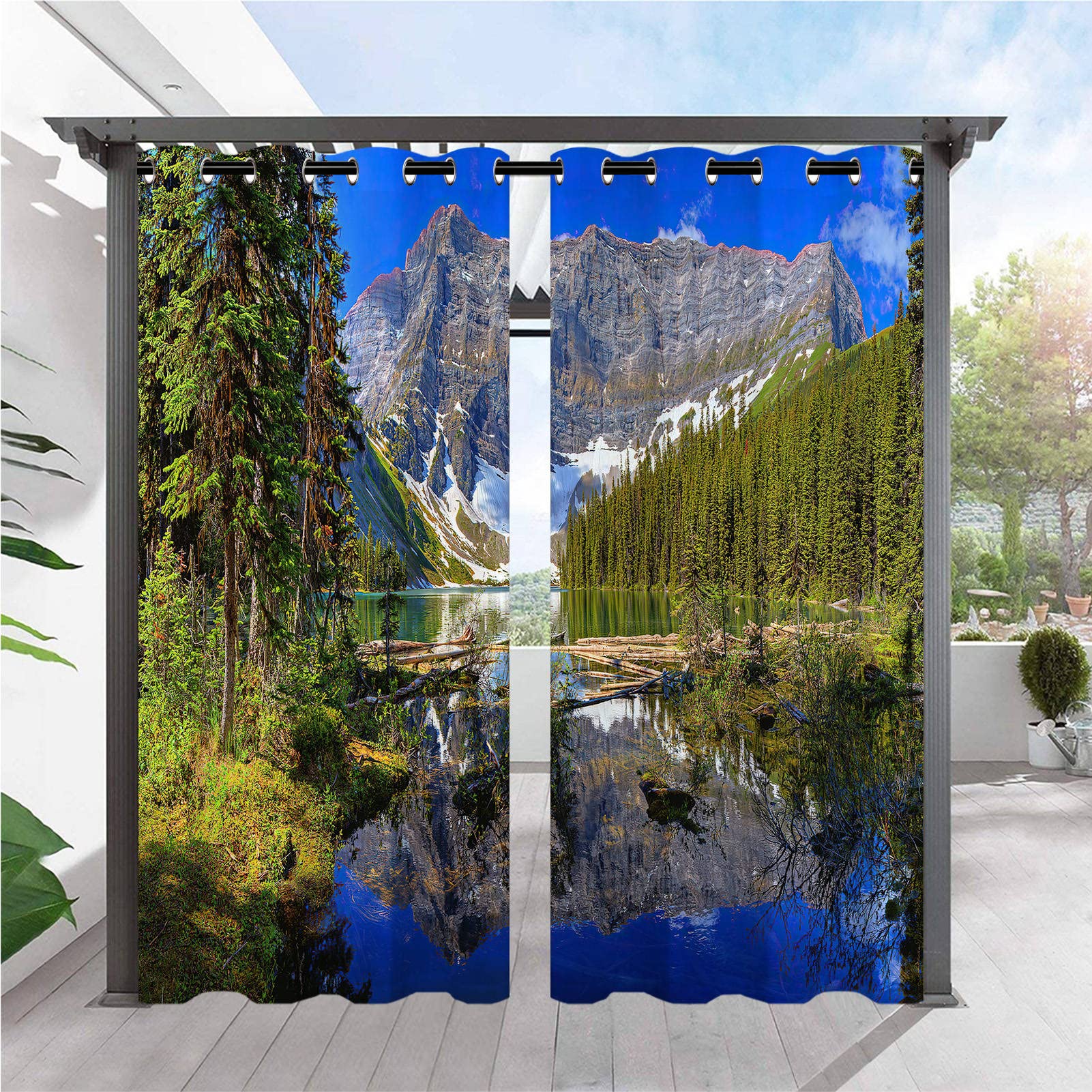 ANHOPE Outdoor Curtains Waterproof Eyelet Top 2 Panels W 52" x L 84" — image 1